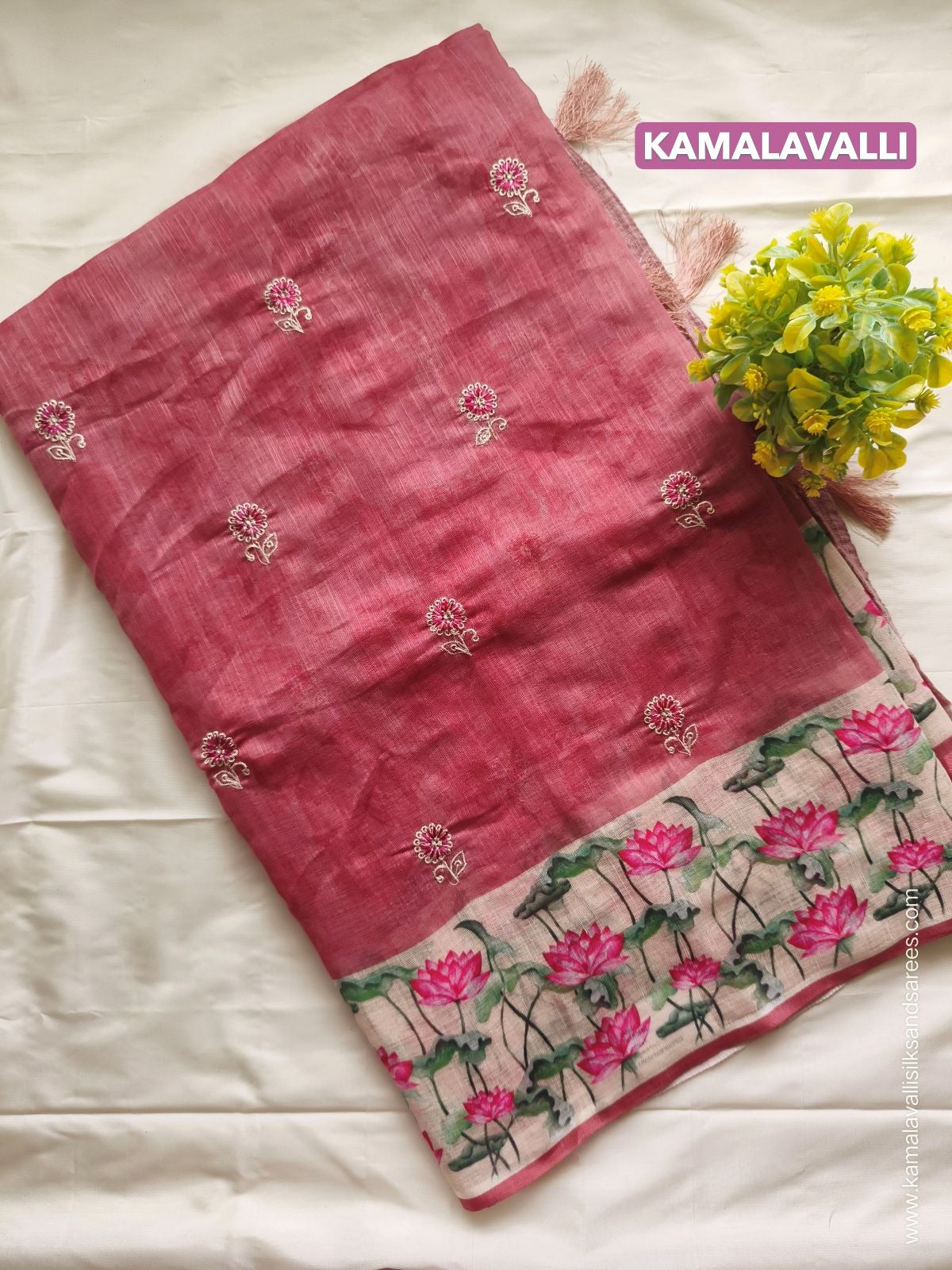 Chanderi Embroidery Cotton Saree Pastel Onion Red Colour