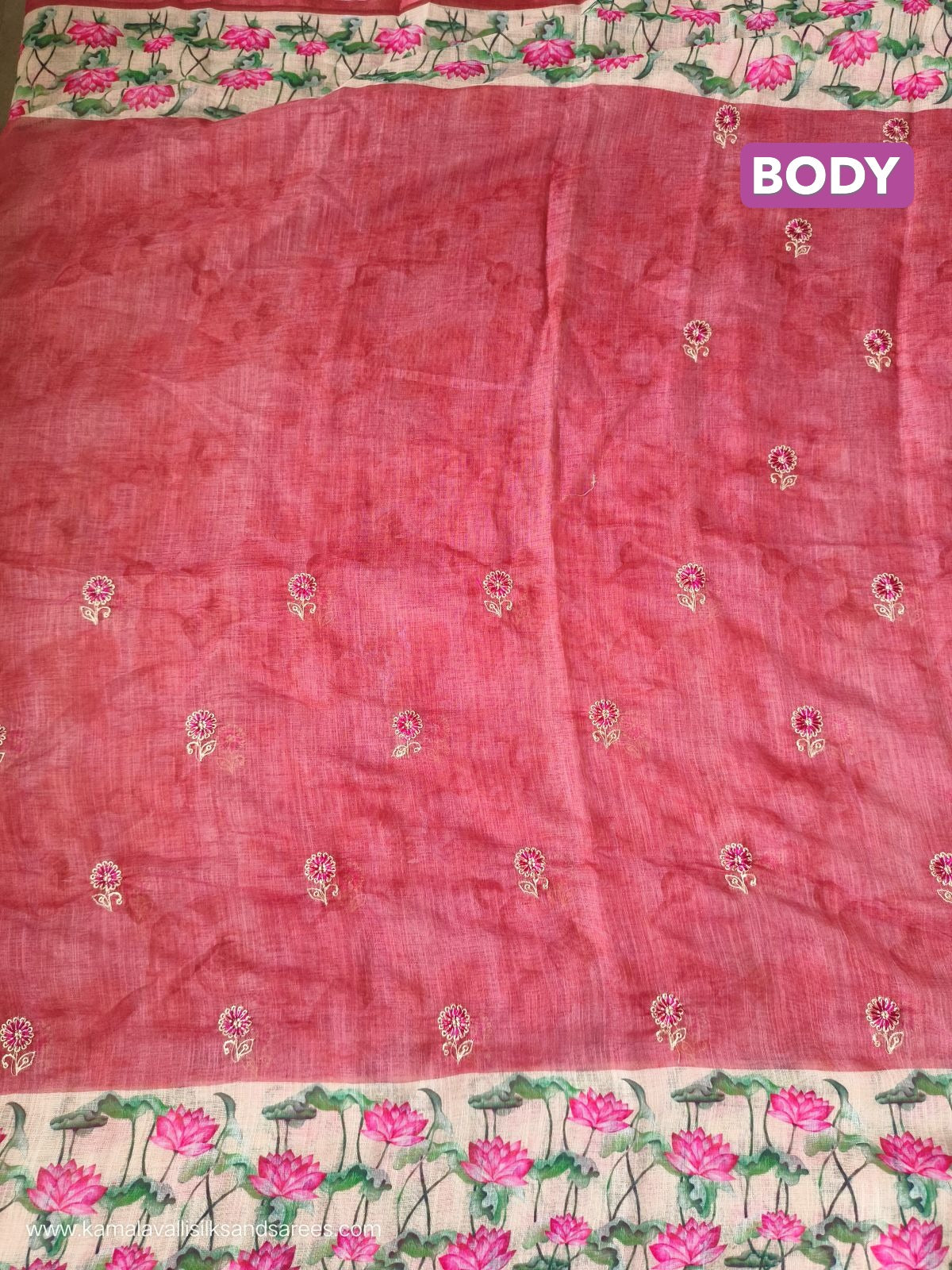 Chanderi Embroidery Cotton Saree Pastel Onion Red Colour
