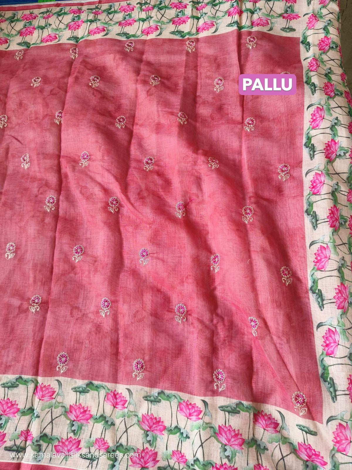 Chanderi Embroidery Cotton Saree Pastel Onion Red Colour