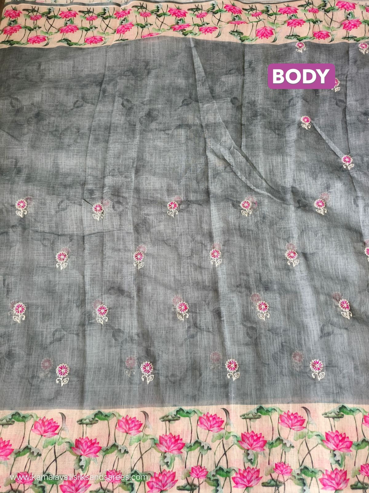 Chanderi Embroidery Cotton Saree Grey Colour