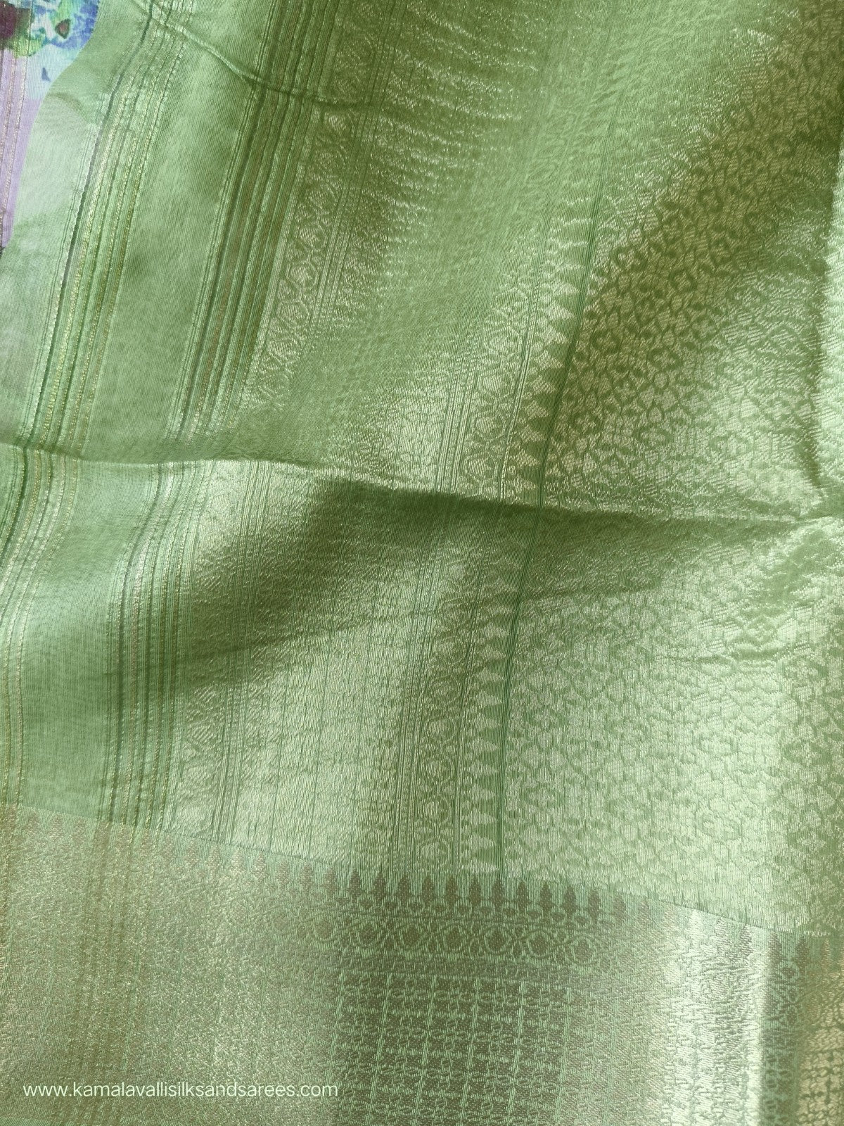 Tissue Silk Saree Purple and Green Colour with Floral Pattern