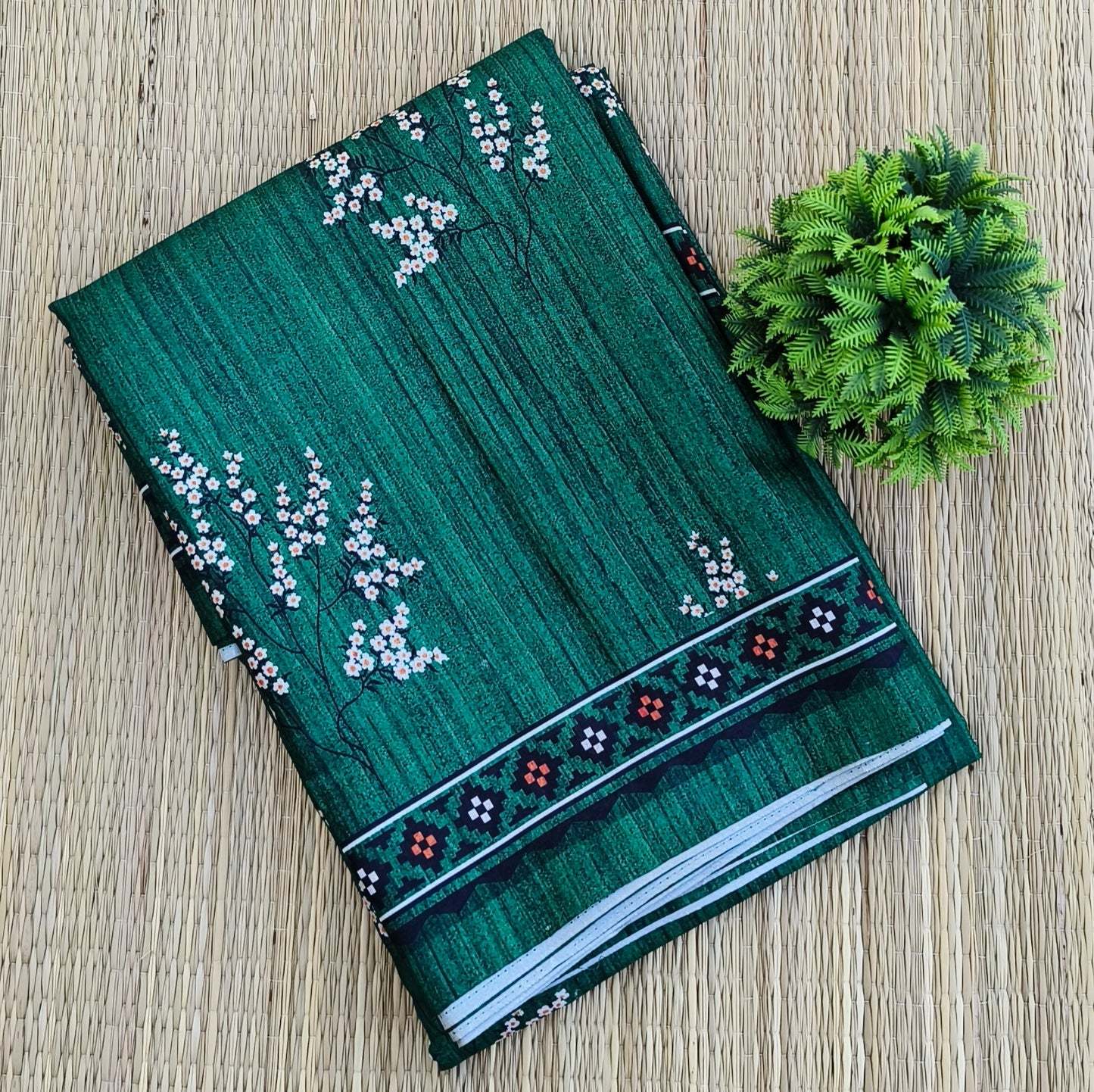 Fancy Jute Cotton Saree Green colour