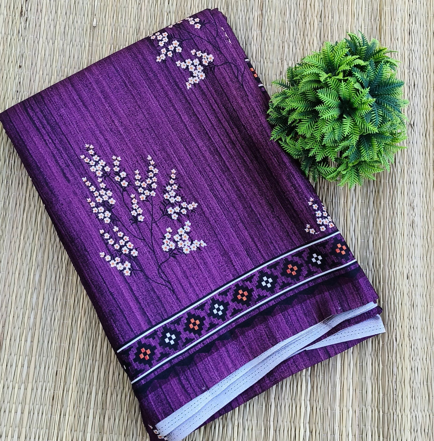 Fancy Jute Cotton Saree Onion colour