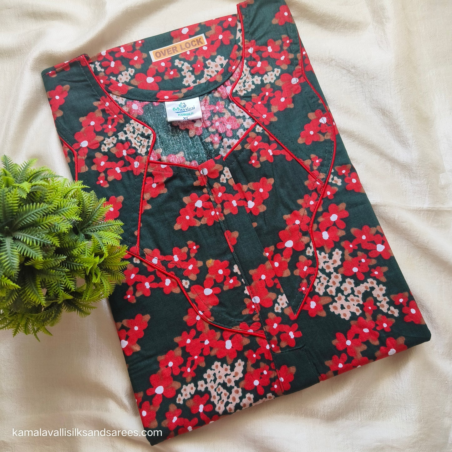 Cotton Nighty Bottle Green and Red colour