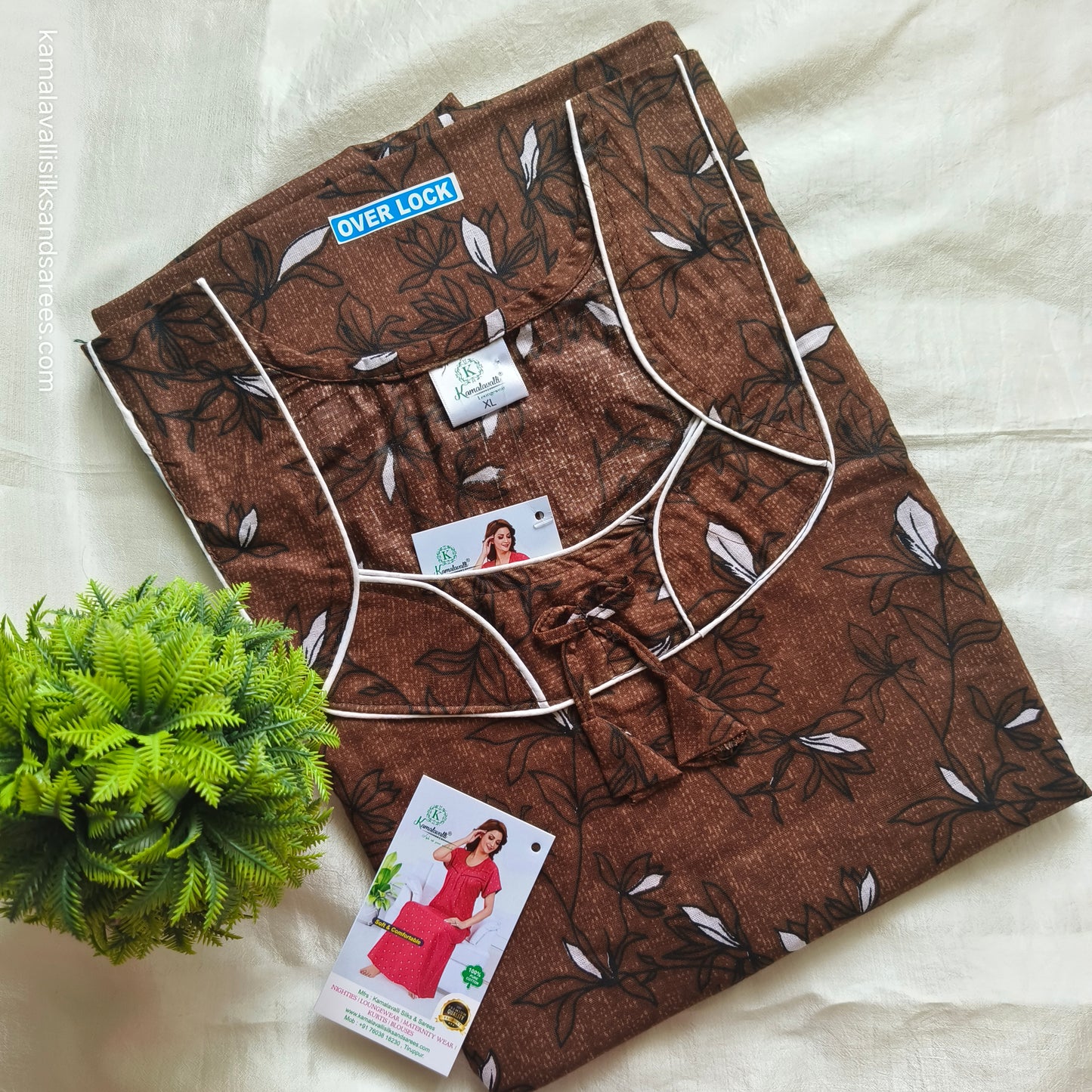 Cotton Nighty Brown and Black colour