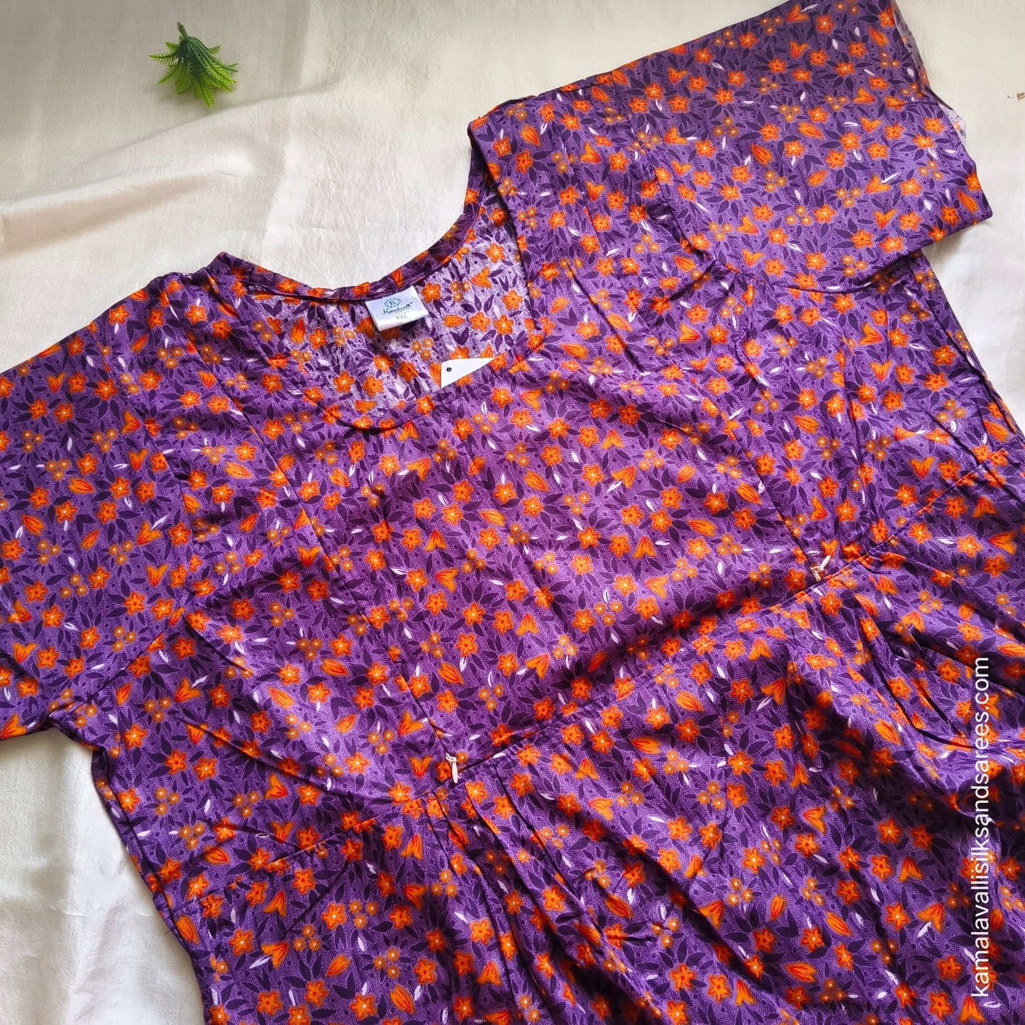 Feeding Nighty Vertical two side zips Lavender Purple with Orange colour print