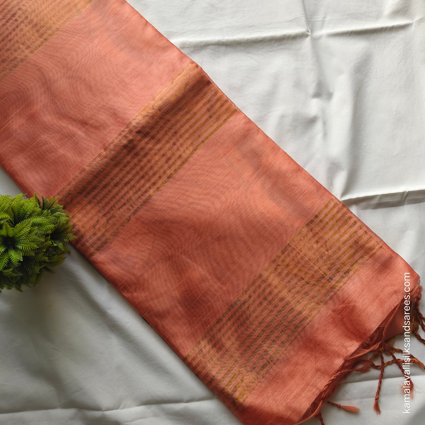 Tussar Saree Grey colour with Orange colour pallu