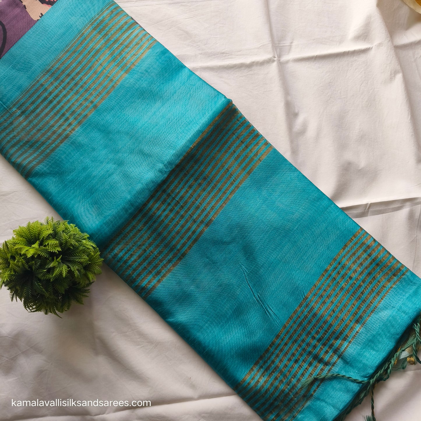 Tussar Saree Purple colour with Blue colour Pallu