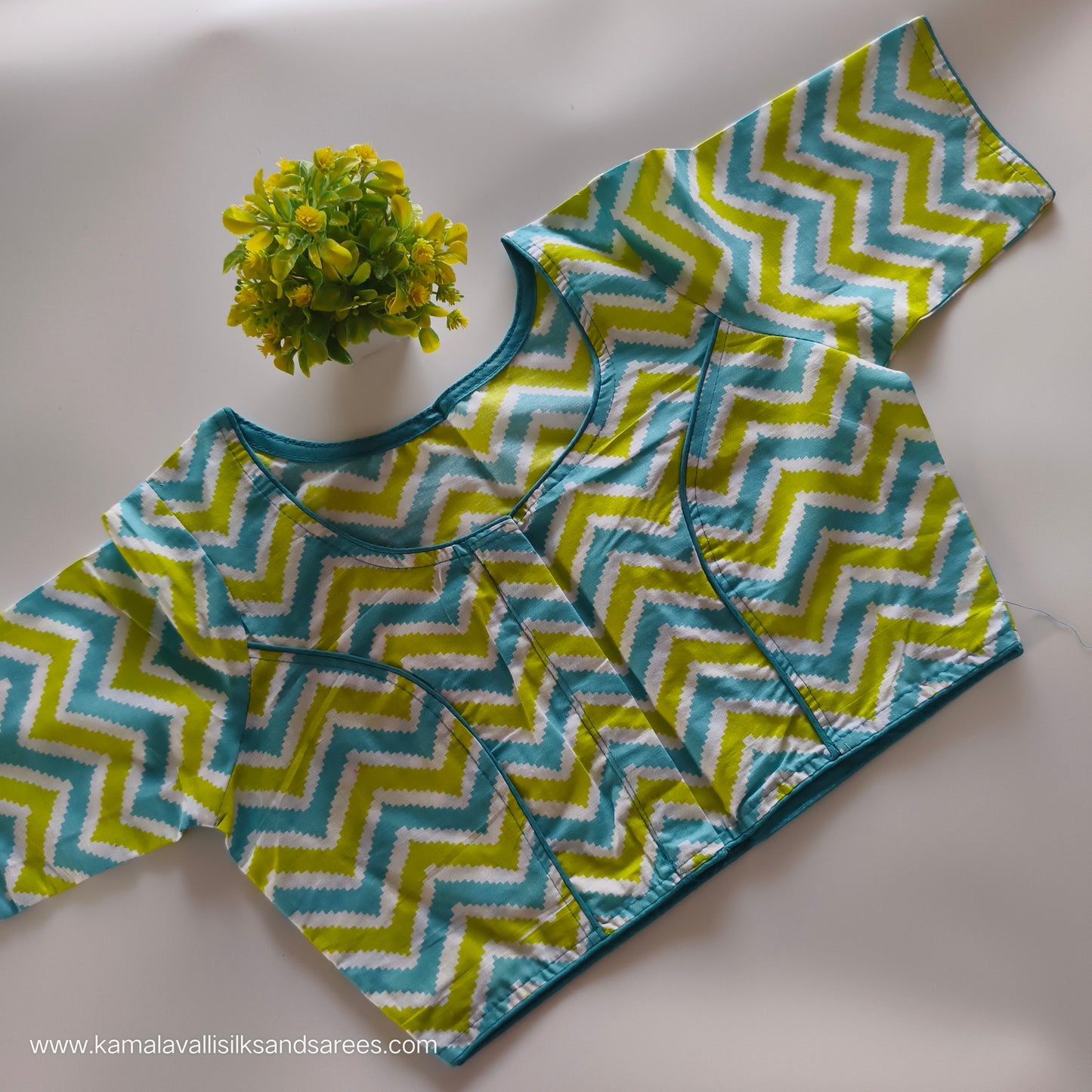 Lemon Yellow and Blue Colour Readymade Blouse