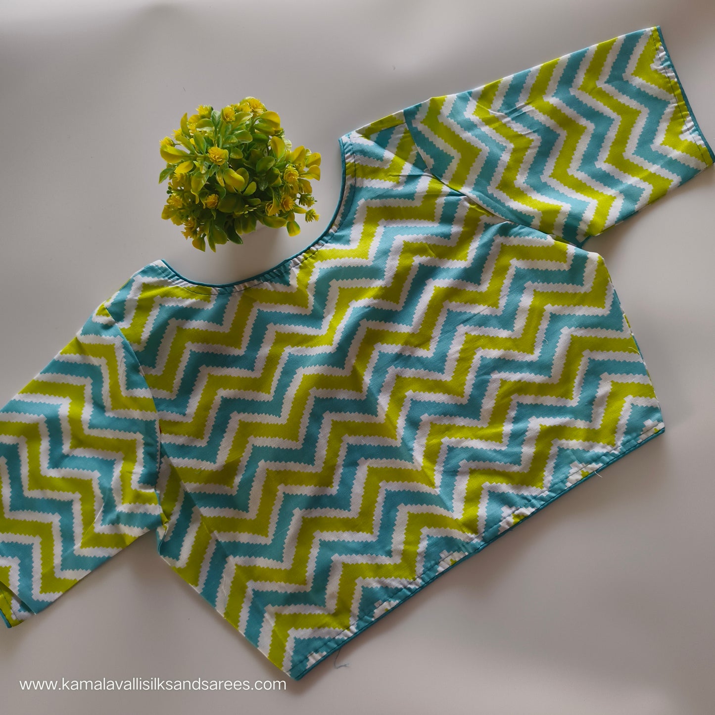 Lemon Yellow and Blue Colour Readymade Blouse