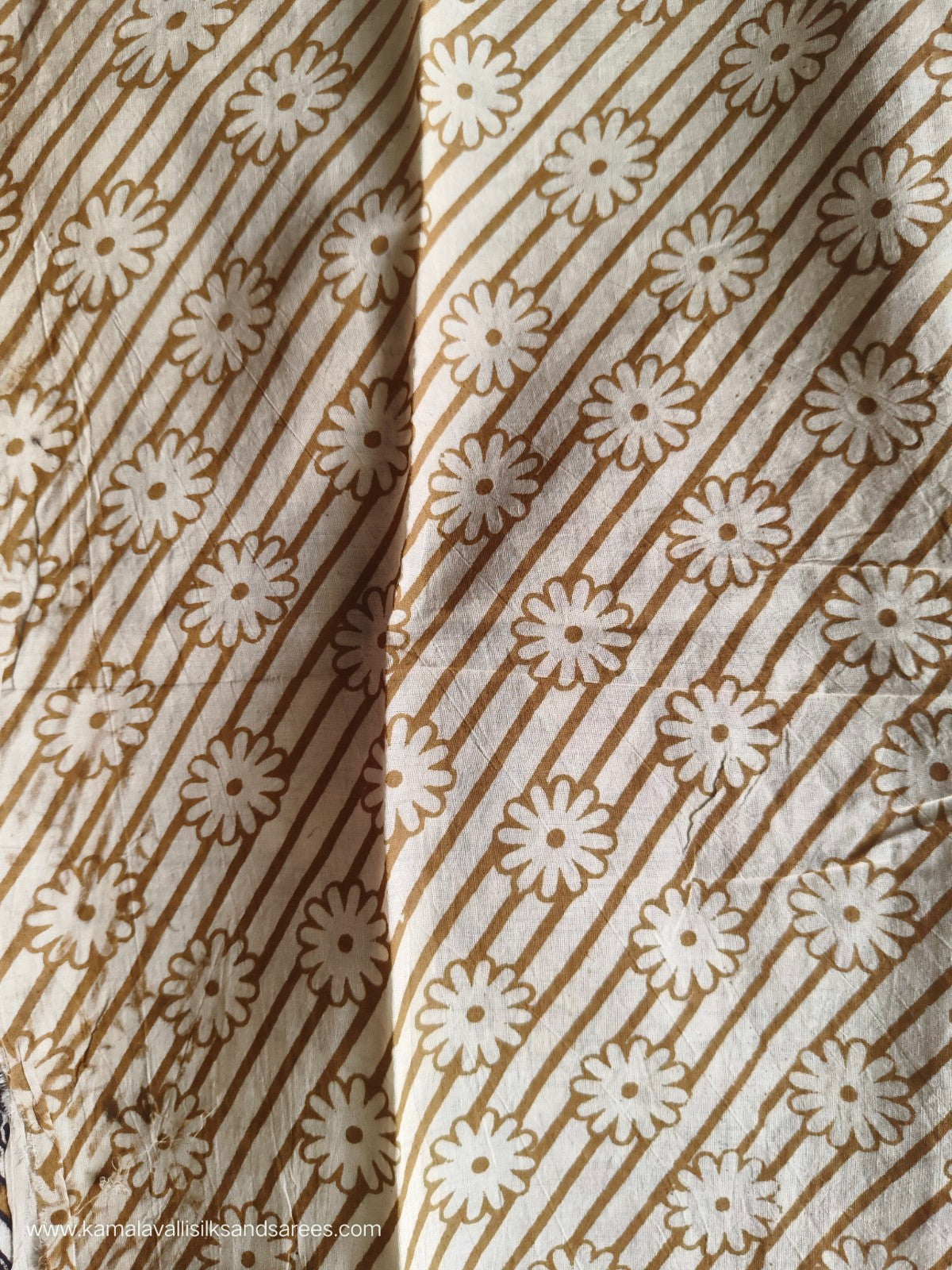 Kalamkari Cotton Saree Mustard, Blue and Pink Colour