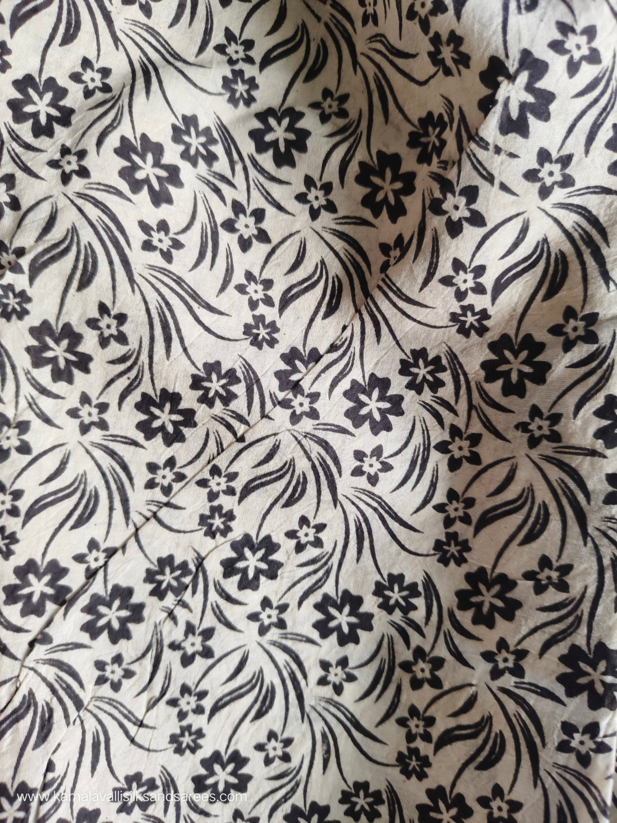 Kalamkari Cotton Saree half white and mustard Colour