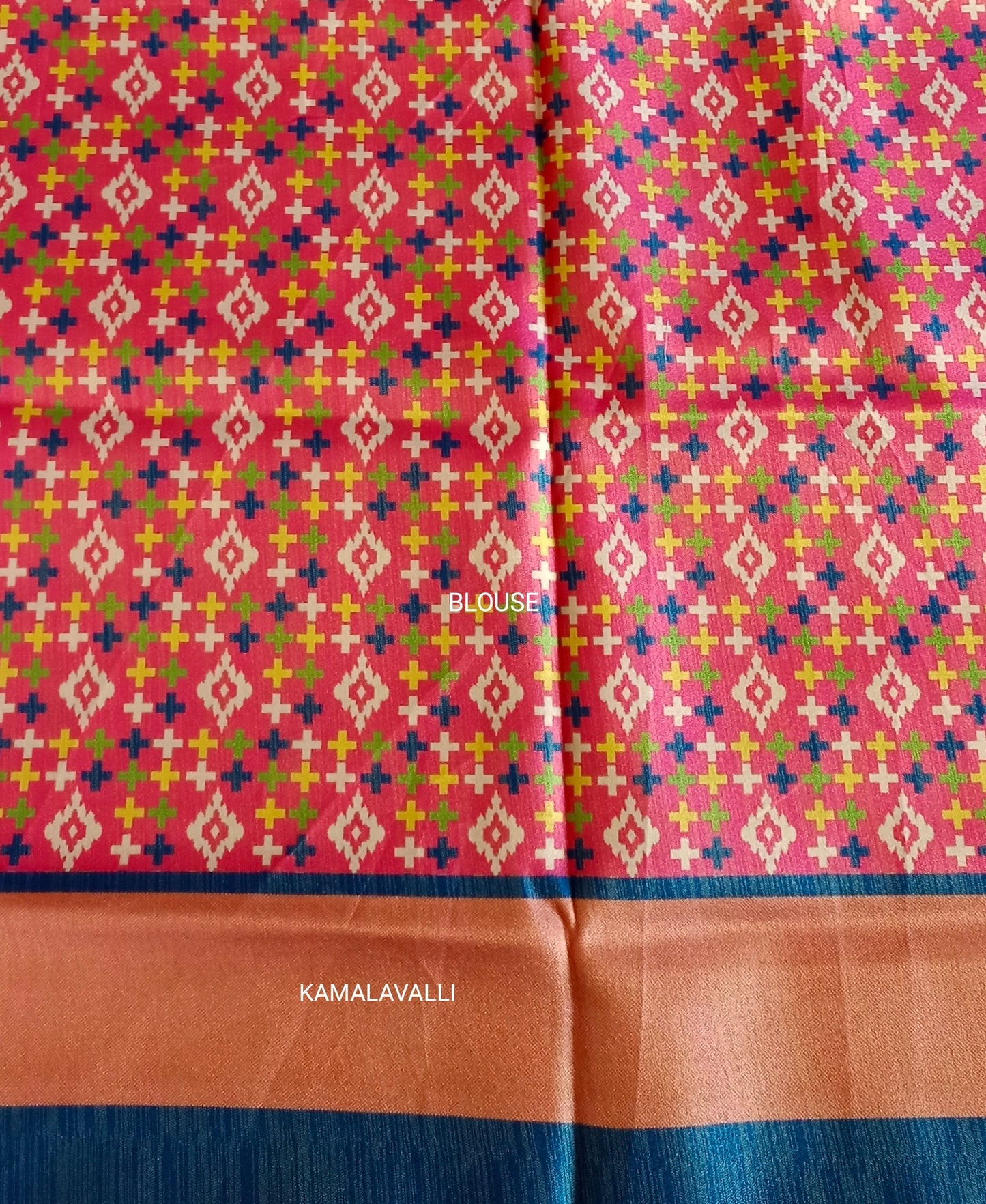 Linen Silk Saree Blue with larger parrot print border