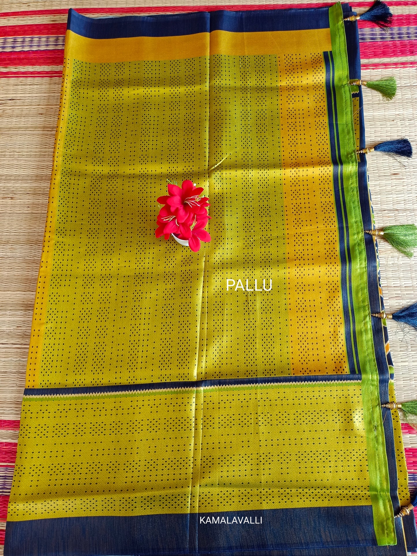 Linen Silk Saree Royal Blue with Patterns