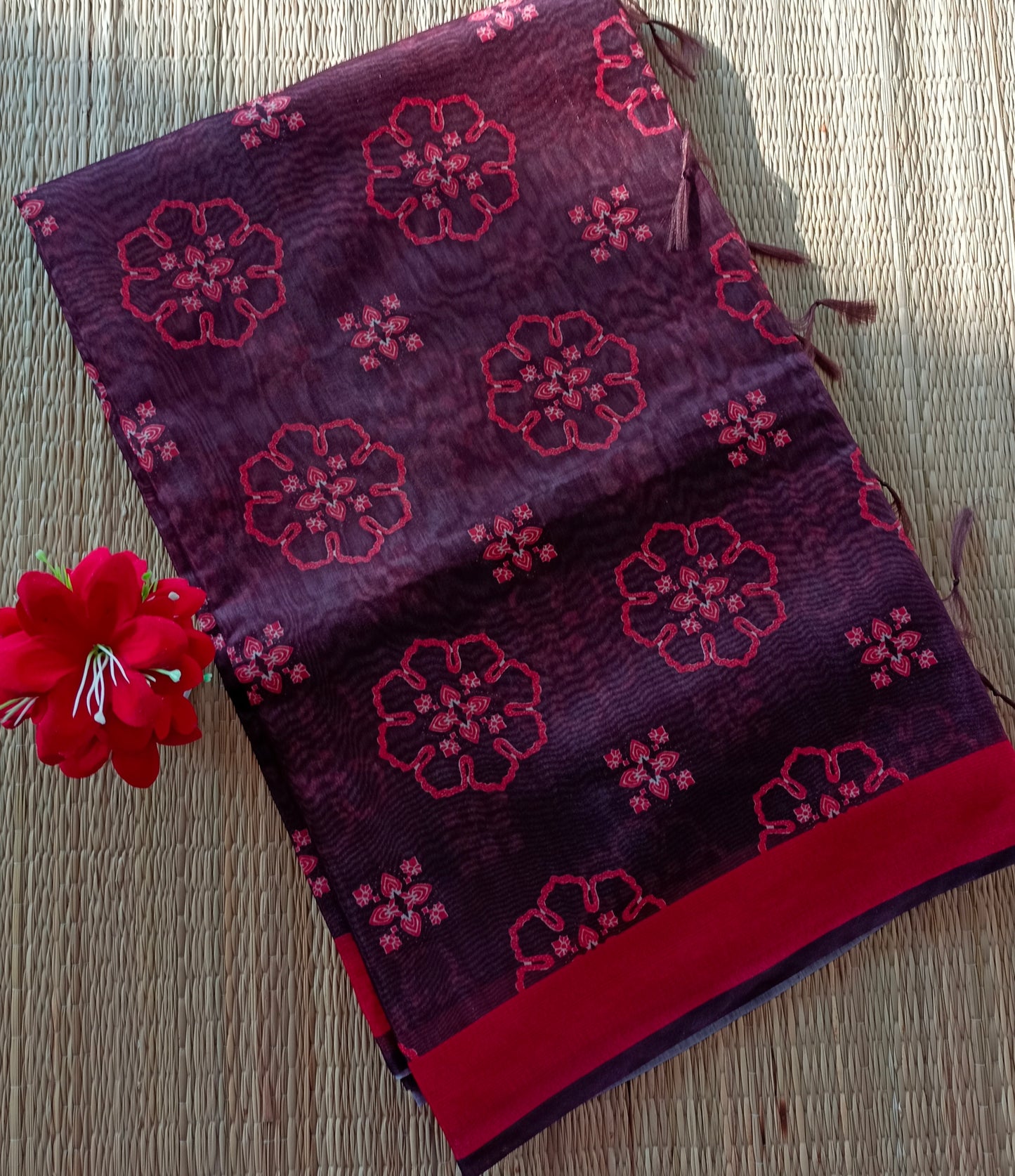 Chanderi Cotton Saree Chocolate Brown Colour