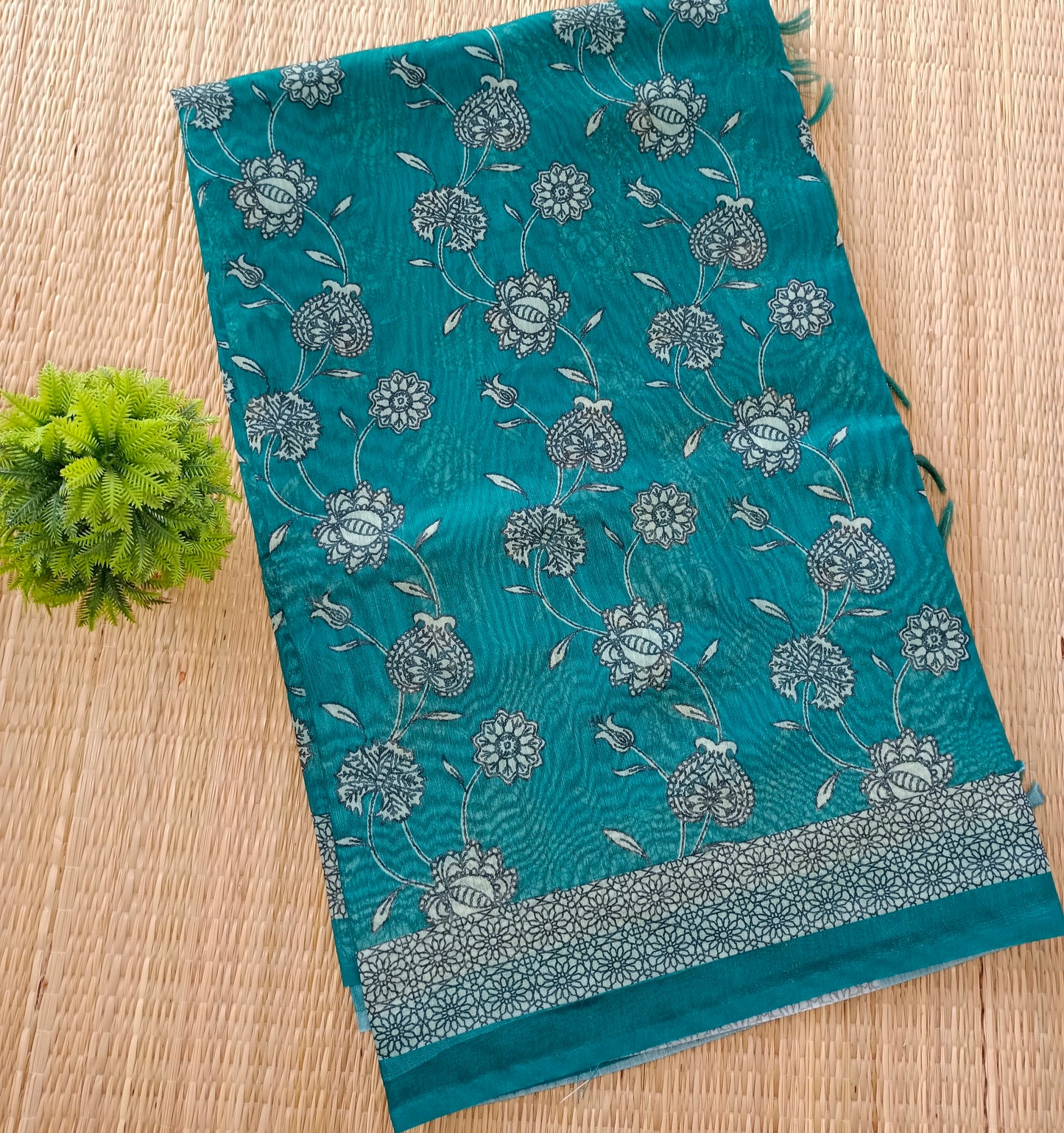 Chanderi Cotton Saree Green Colour