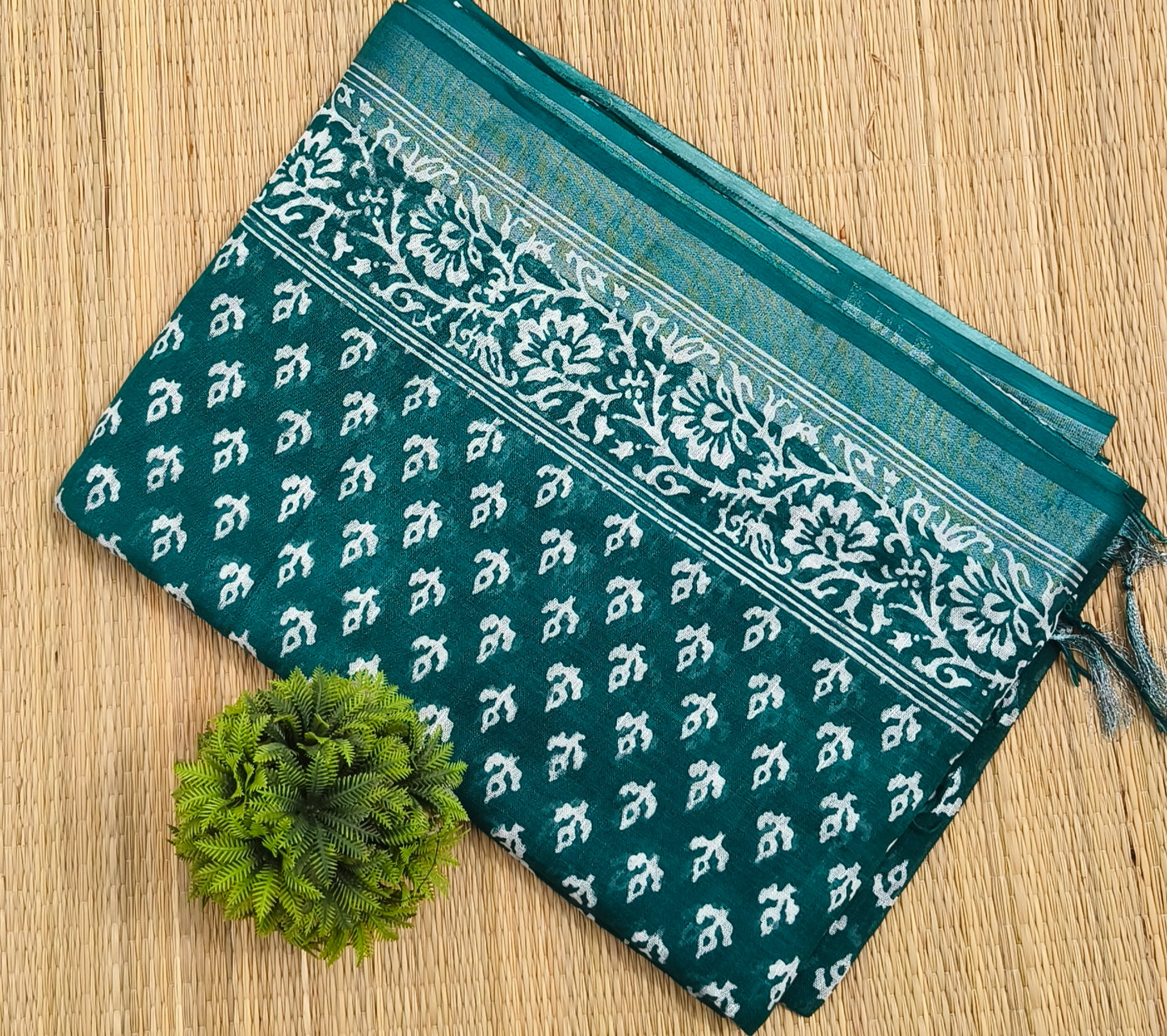 Pure Linen Cotton Saree Green Colour