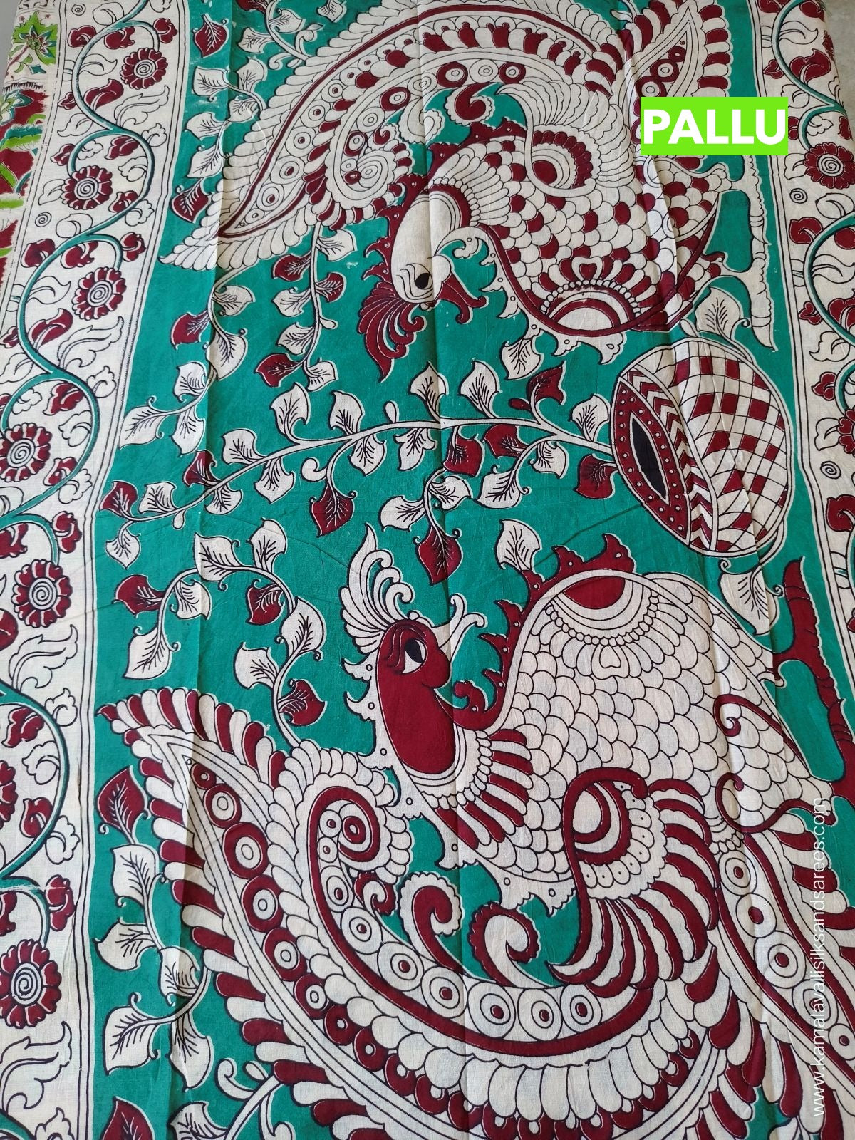 Kalamkari Cotton Saree Maroon and Green Colour