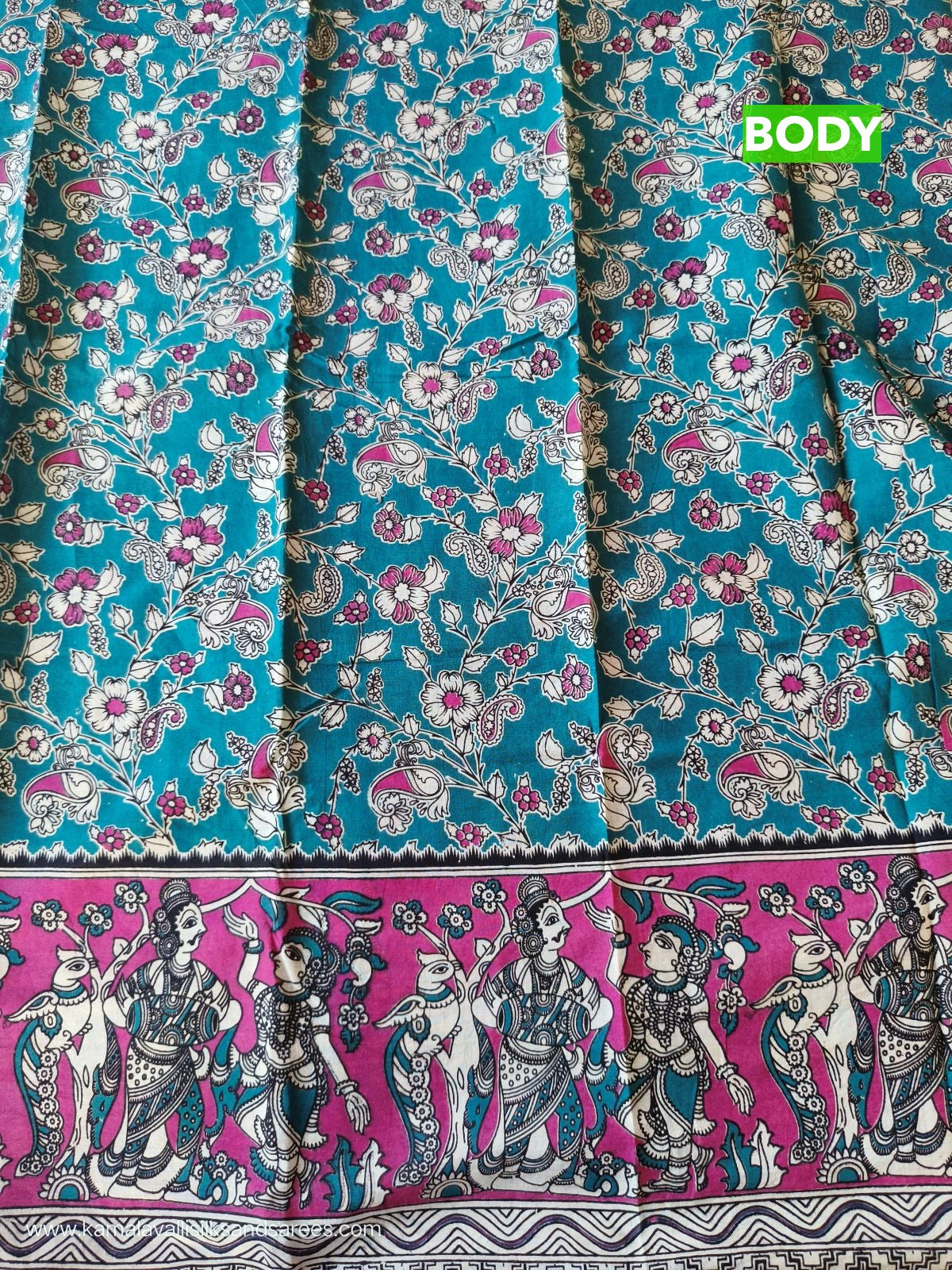 Kalamkari Cotton Saree Blue Colour
