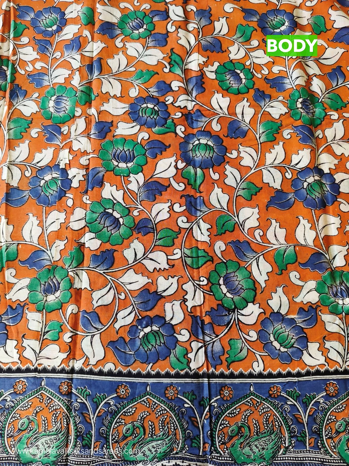 Kalamkari Cotton Saree Orange Colour