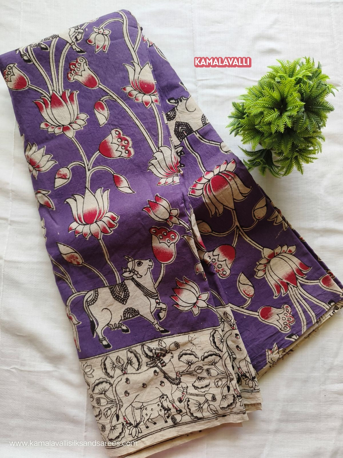 Kalamkari Cotton Saree Violet Colour