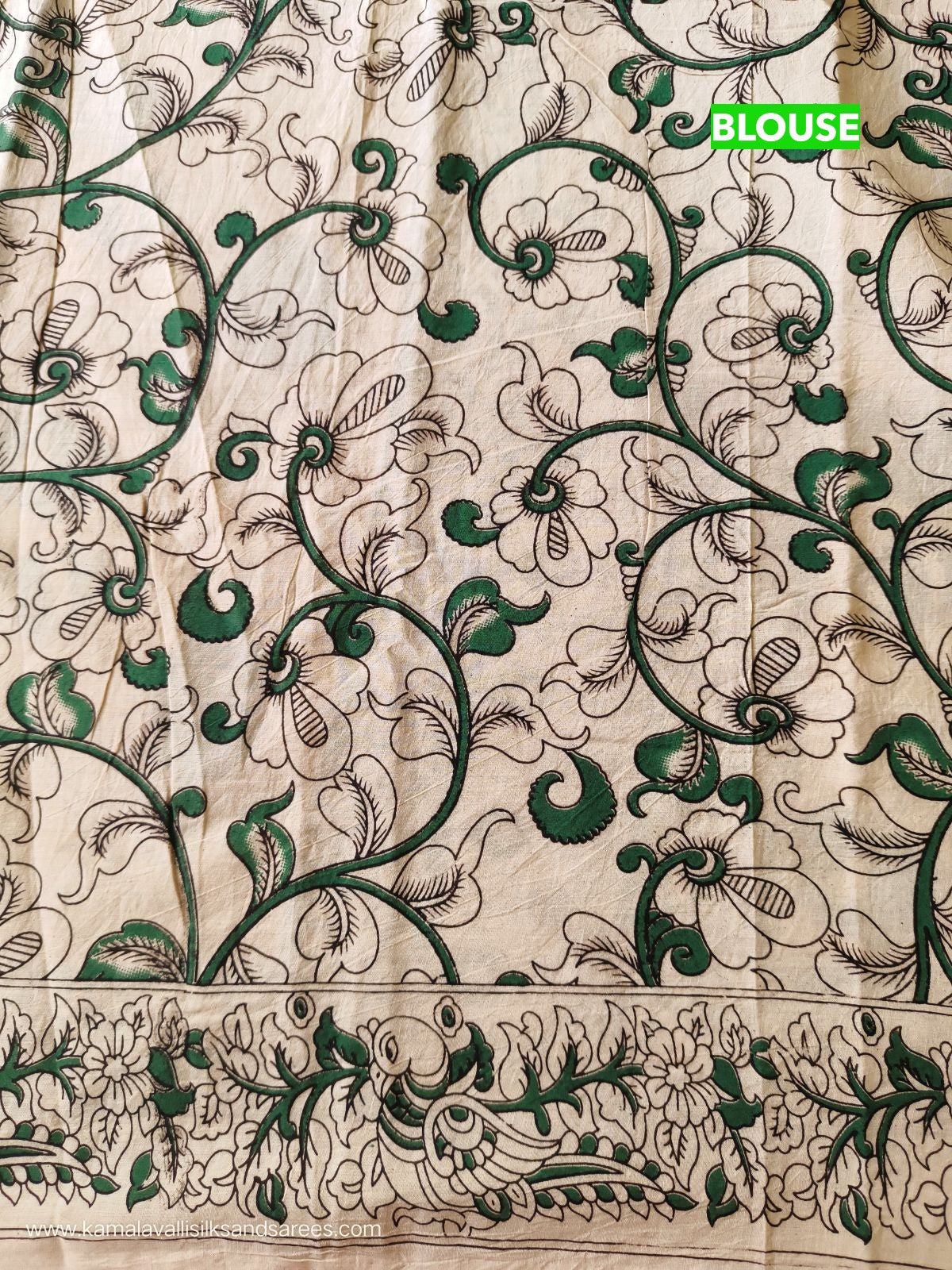 Kalamkari Cotton Saree Half White and Yellow Colour