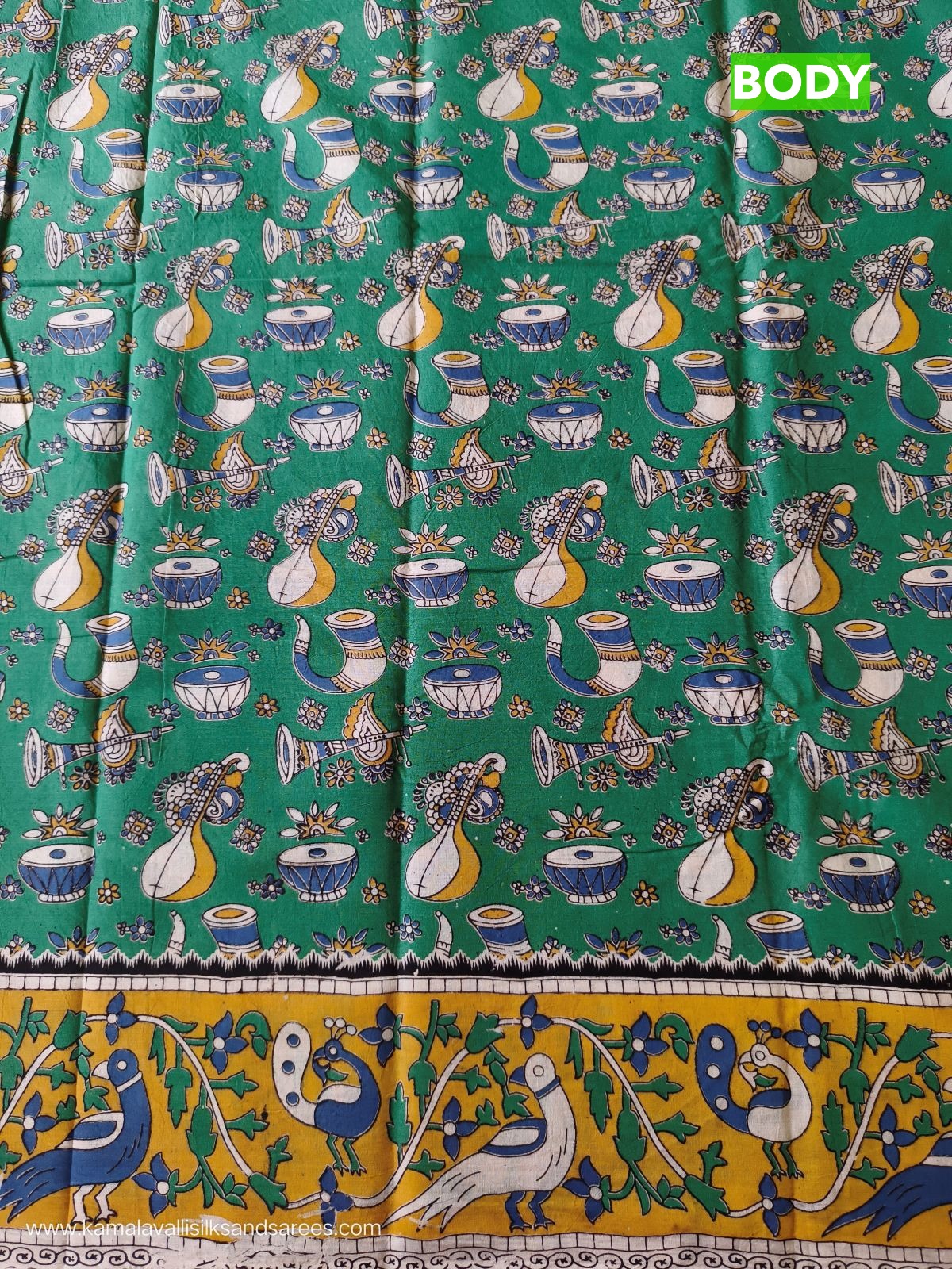Kalamkari Cotton Saree Green Colour