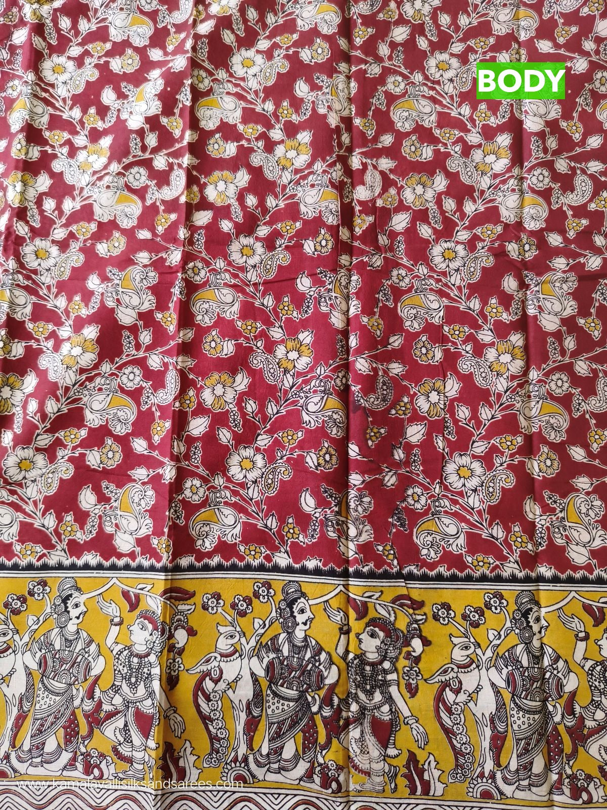 Kalamkari Cotton Saree Red Colour