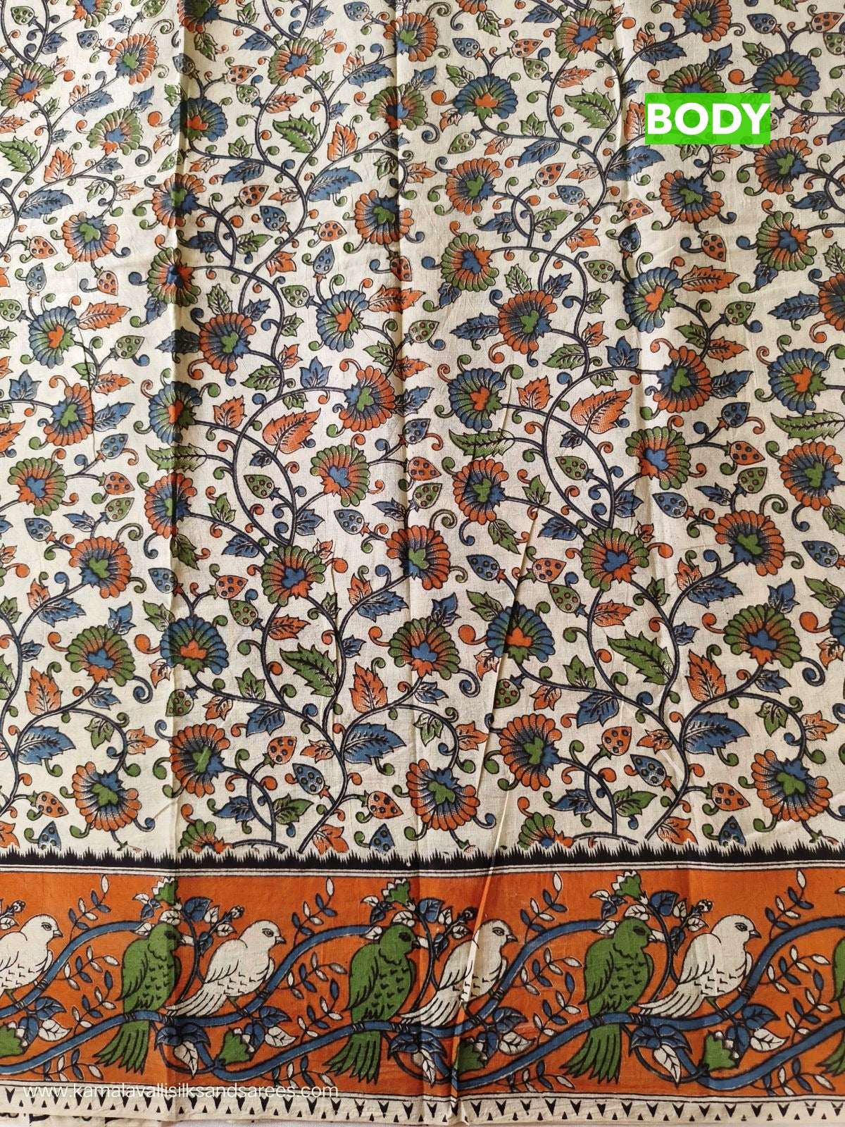 Kalamkari Cotton Saree Half White Colour
