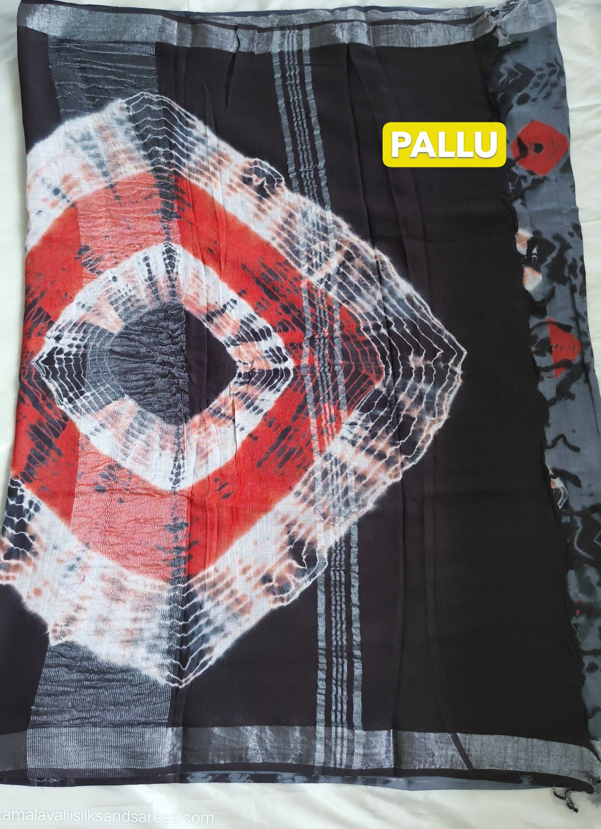 Pure Linen Cotton Saree Black and Grey Colour with Zari Border
