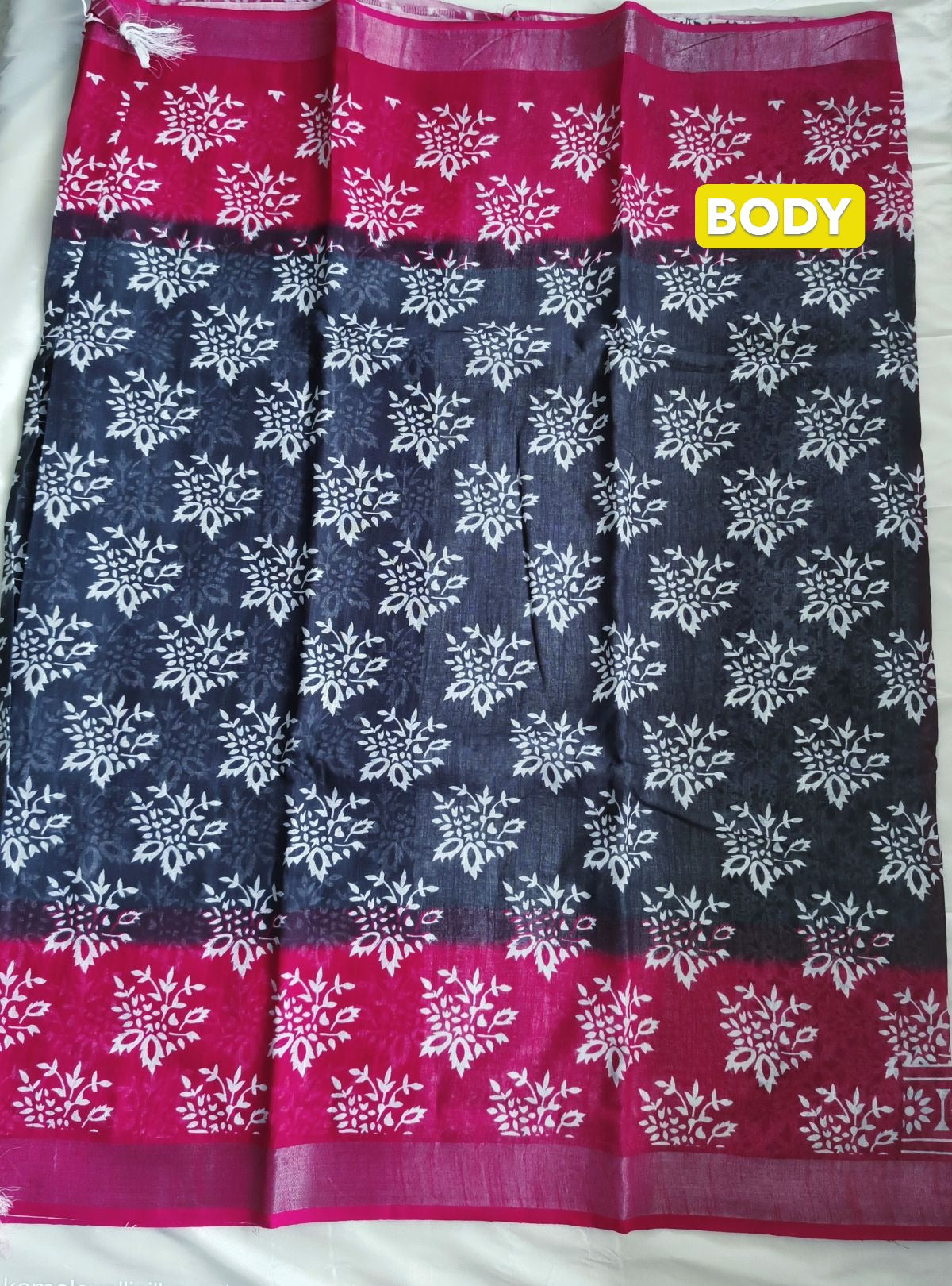 Pure Linen Cotton Saree Charcoal Black and Rose Colour with Zari Border