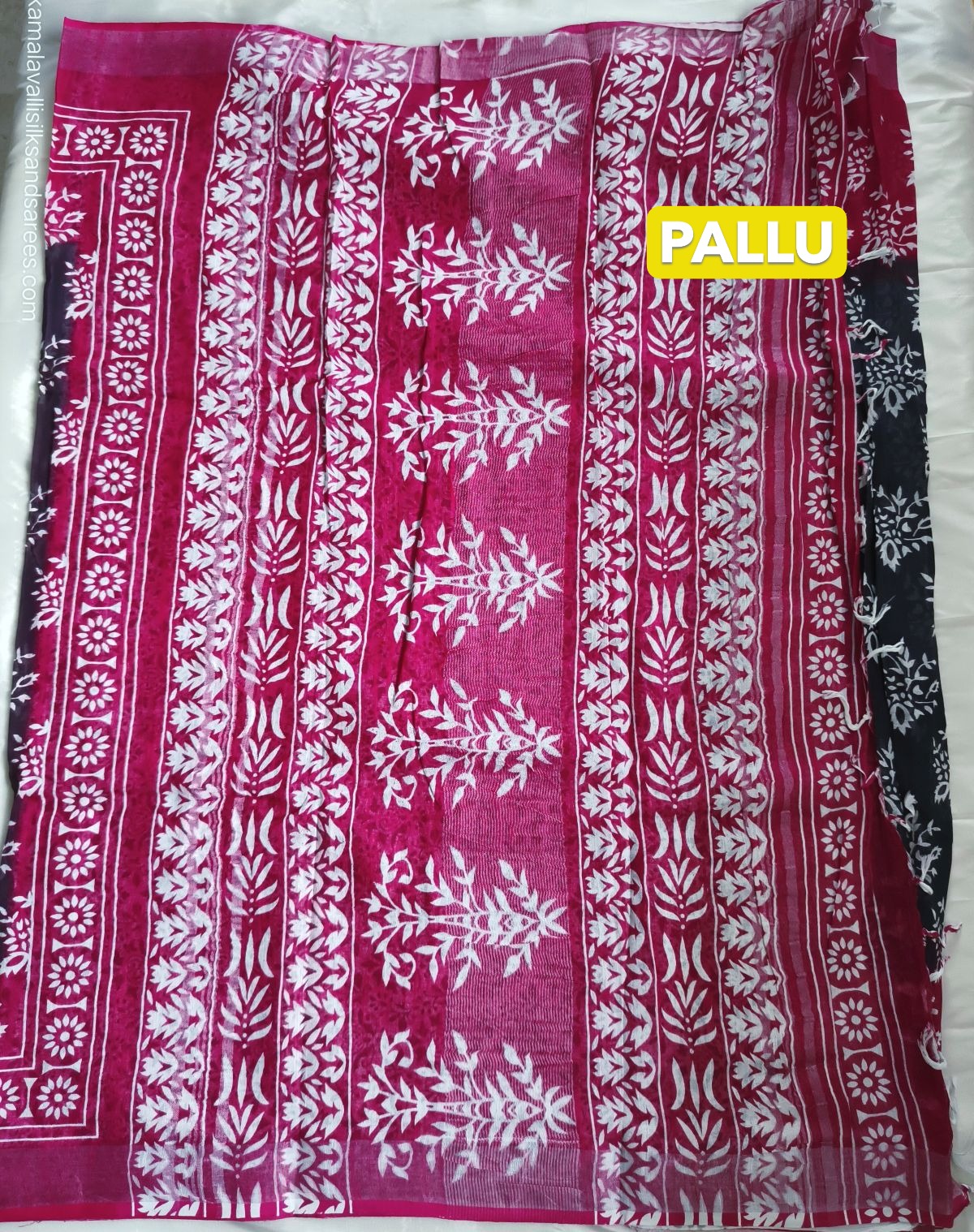 Pure Linen Cotton Saree Charcoal Black and Rose Colour with Zari Border