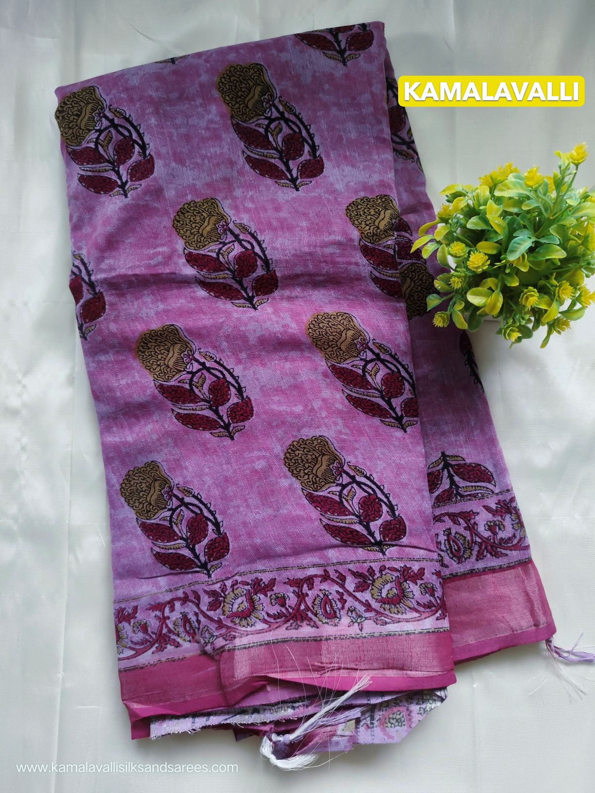 Pure Linen Cotton Saree Pink Colour with Zari Border
