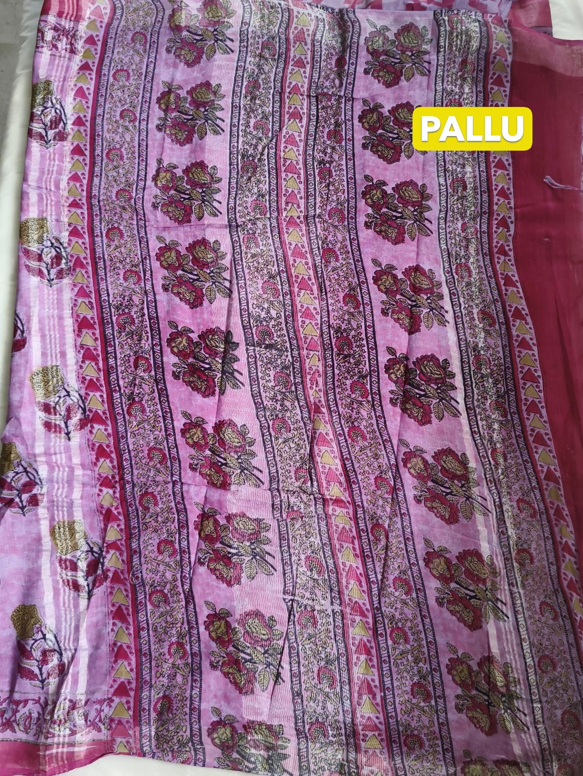 Pure Linen Cotton Saree Pink Colour with Zari Border