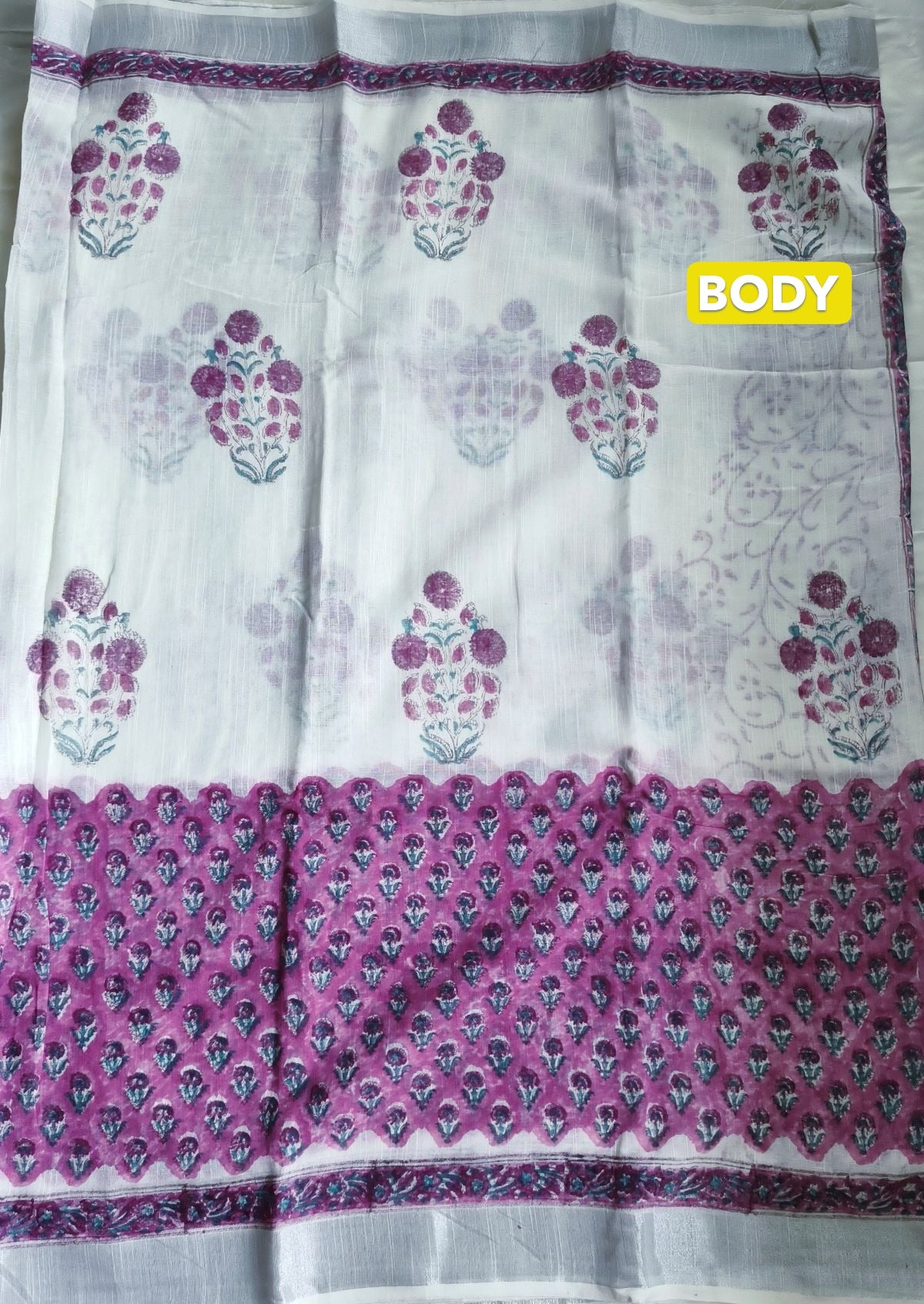 Pure Linen Cotton Saree White Colour with Zari Border