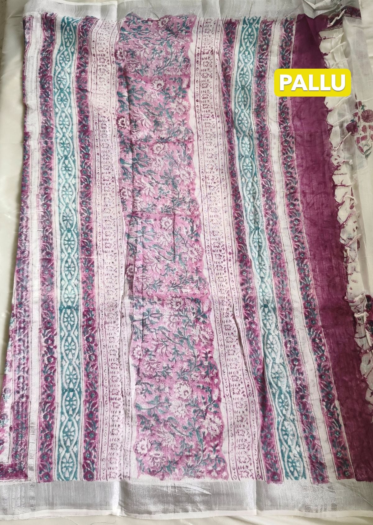 Pure Linen Cotton Saree White Colour with Zari Border