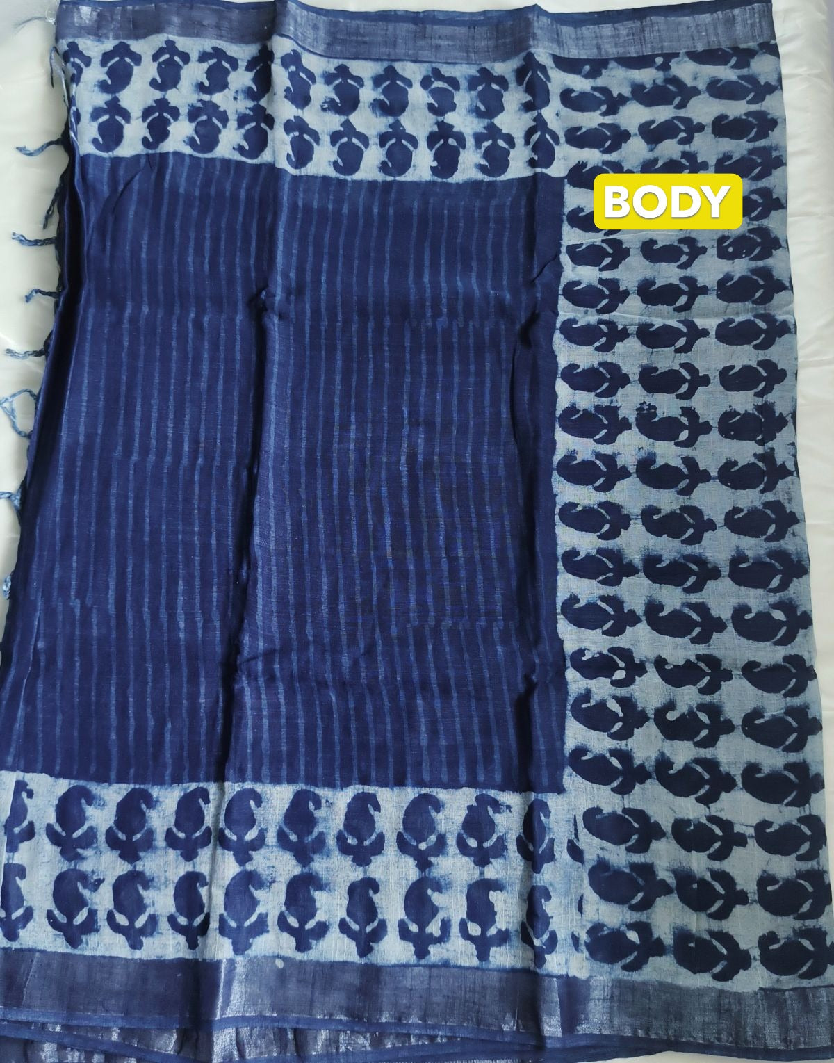 Pure Linen Cotton Saree Blue Colour with Zari Border