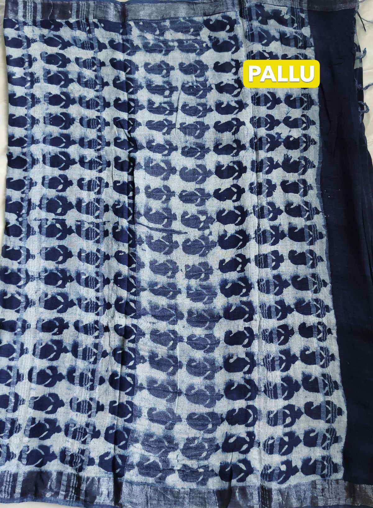 Pure Linen Cotton Saree Blue Colour with Zari Border