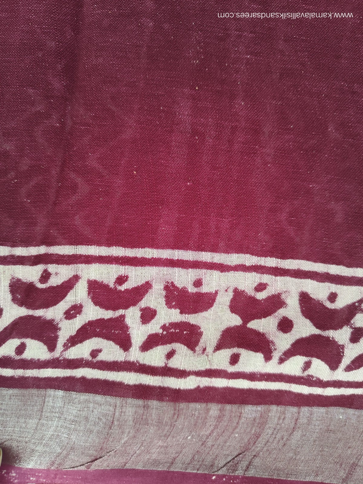 Pure Linen Cotton Saree Maroon Colour with Zari Border