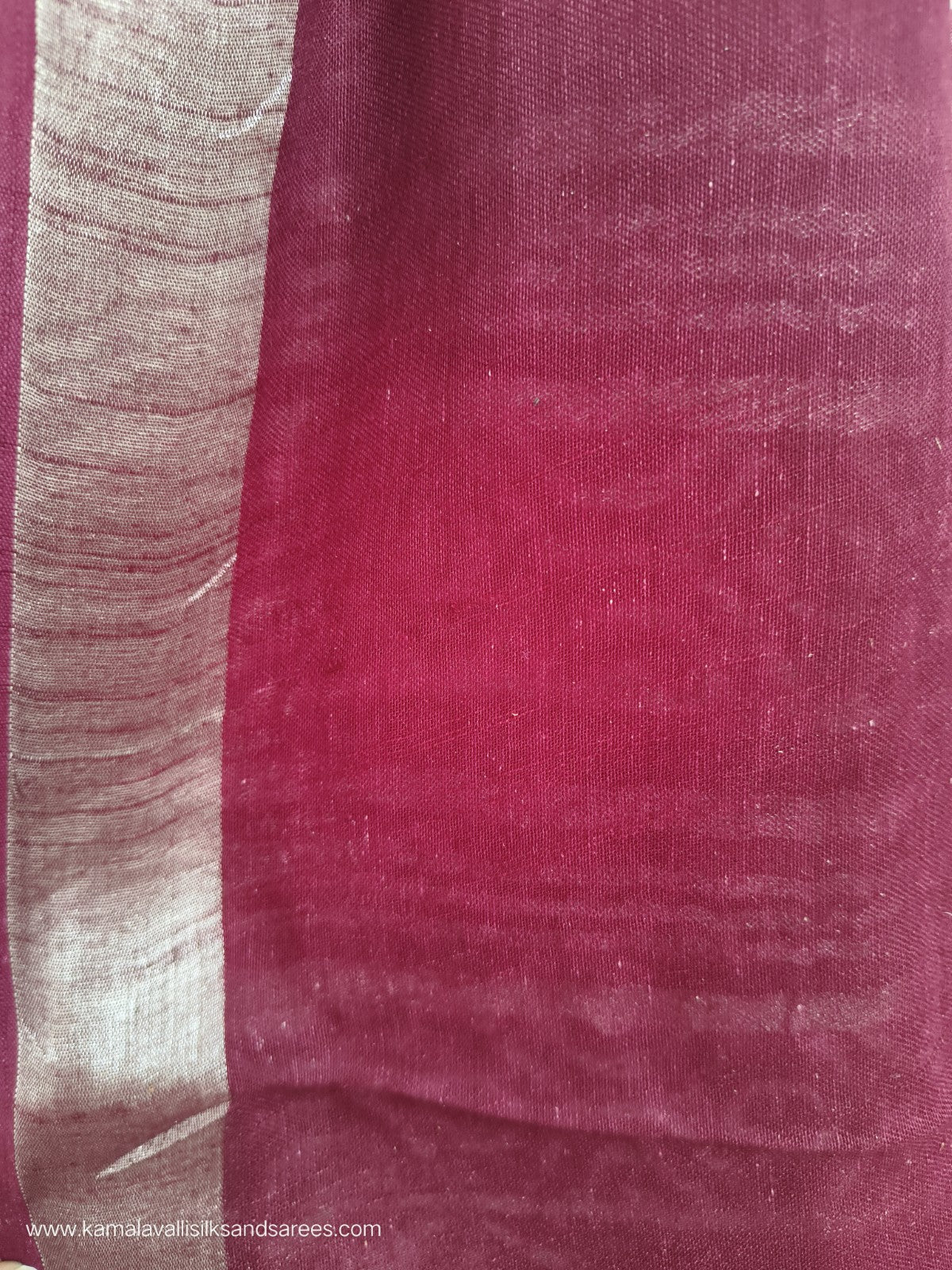 Pure Linen Cotton Saree Maroon colour with Zari Border