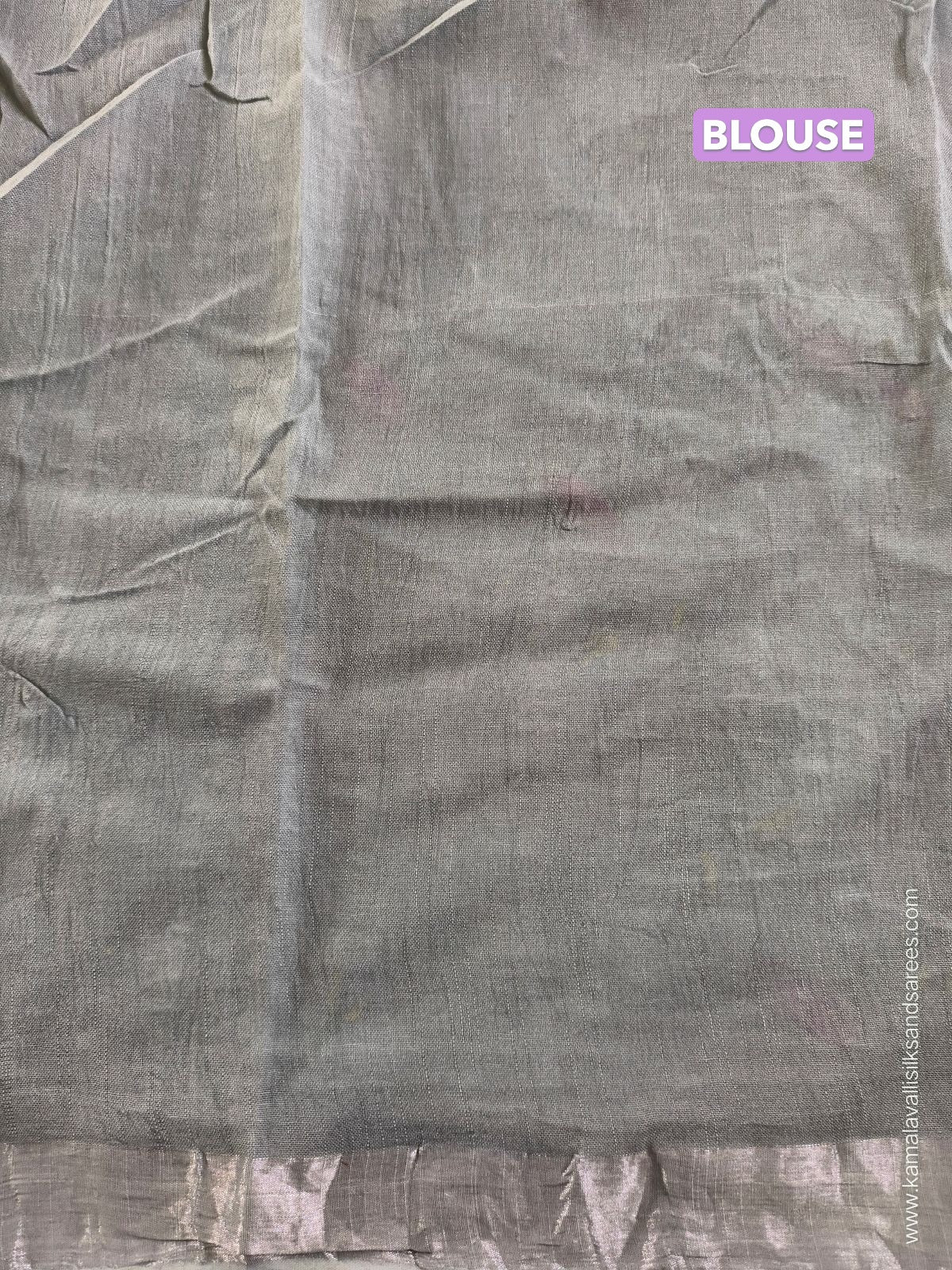 Pure Linen Cotton Saree Grey Colour with Zari Border