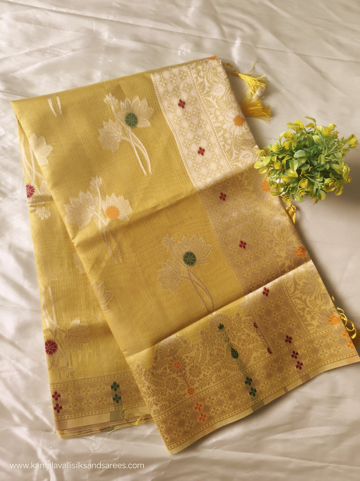 Semi Banaras Saree Yellow Colour