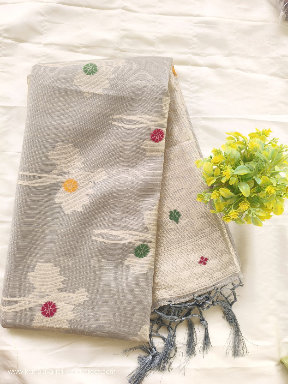 Semi Banaras Saree mild Grey Colour