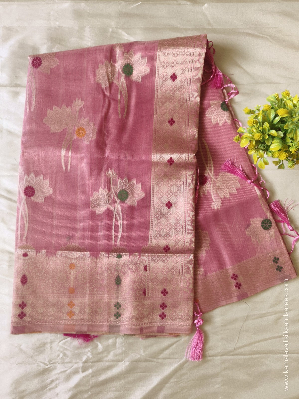 Semi Banaras Saree Pink Colour