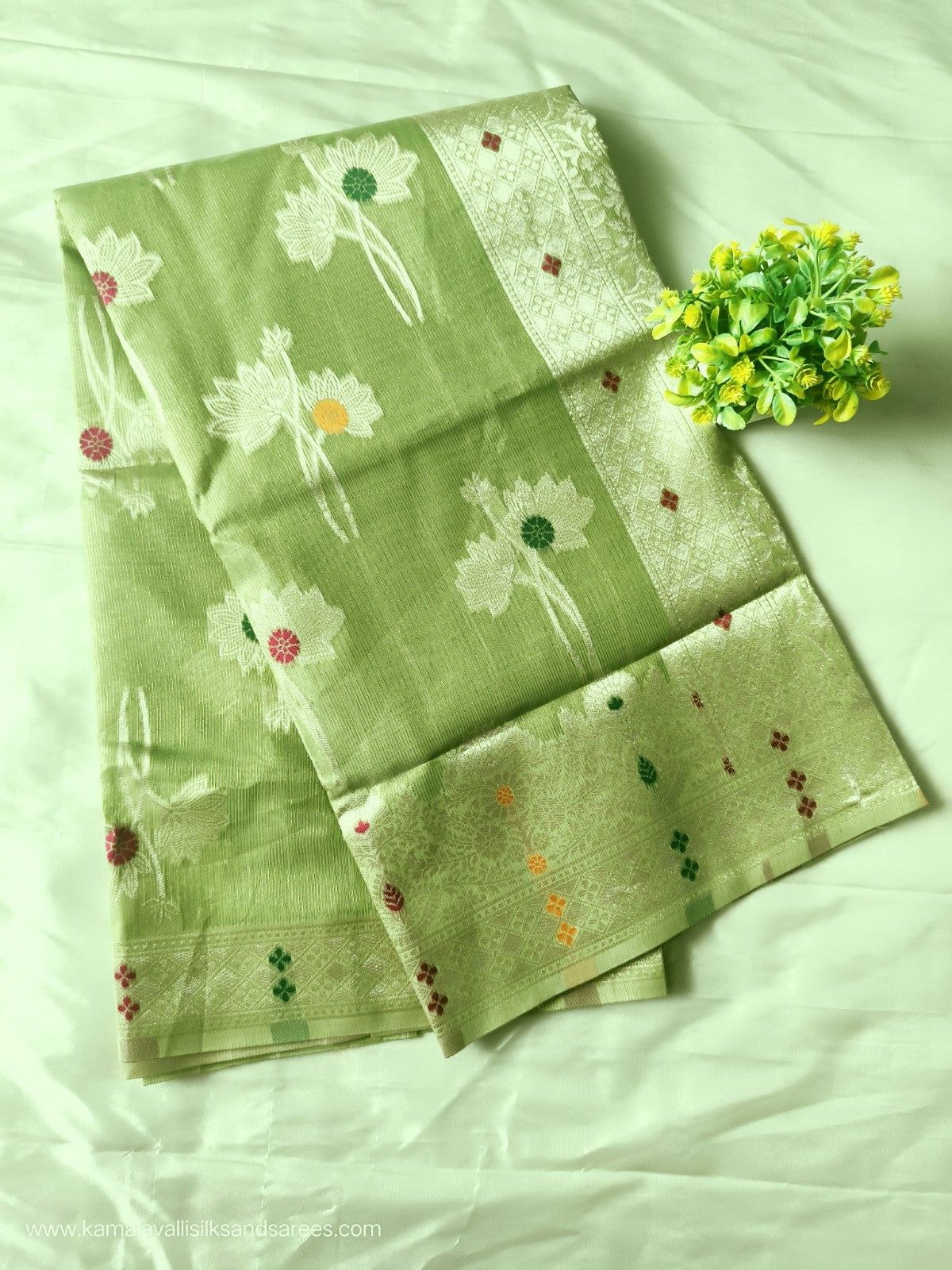 Semi Banaras Saree Green Colour