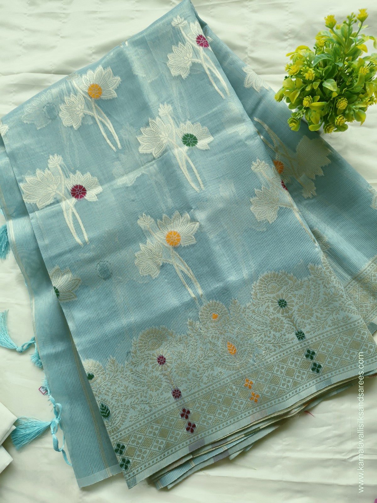 Semi Banaras Saree Pastel Blue Colour