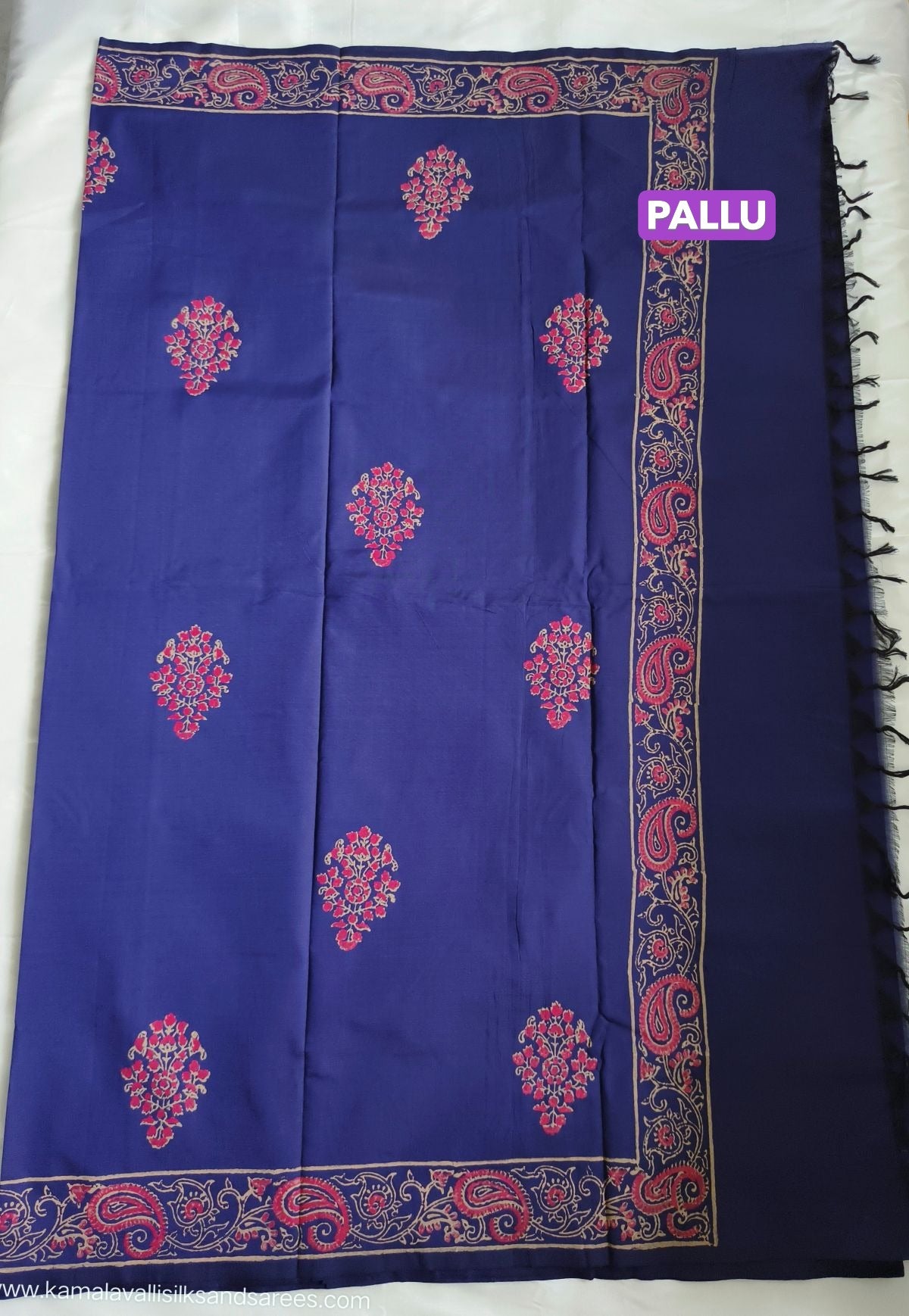 South Cotton Mix Block Printed Saree Blue Colour with Orange colour contrast blouse