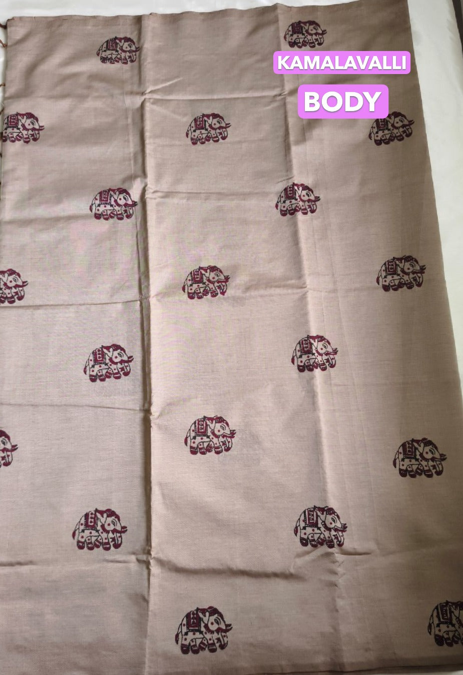 South Cotton Mix Block Printed Saree Cinereous colour with Maroon colour contrast blouse