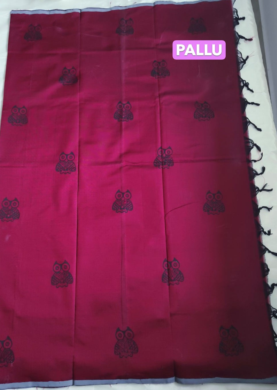 South Cotton Mix Block Printed Saree Maroon colour with Gray colour contrast blouse