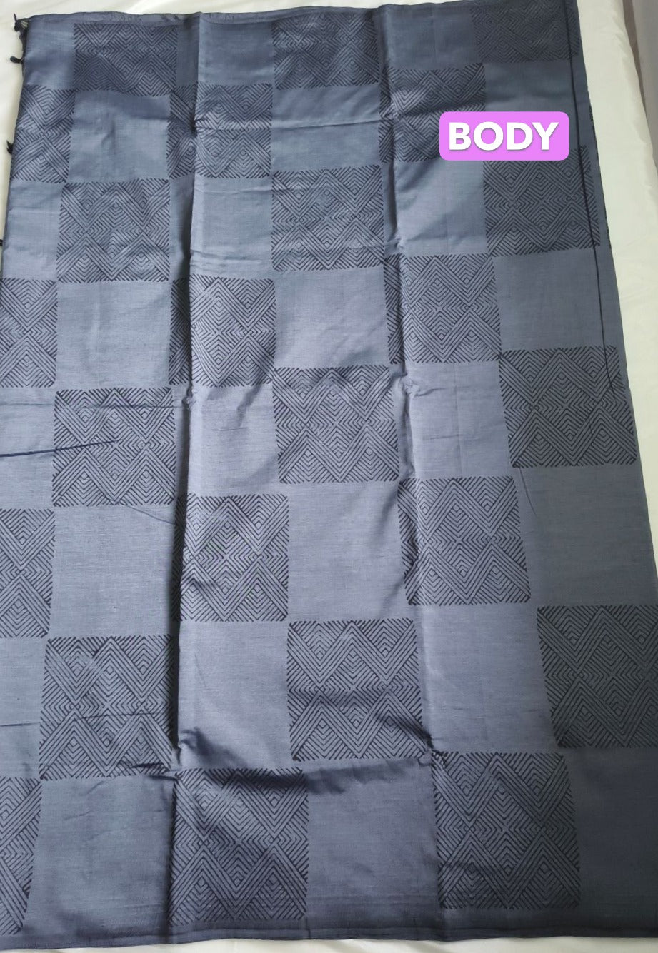 South Cotton Mix Block Printed Saree Charcoal Gray colour with Black colour contrast blouse